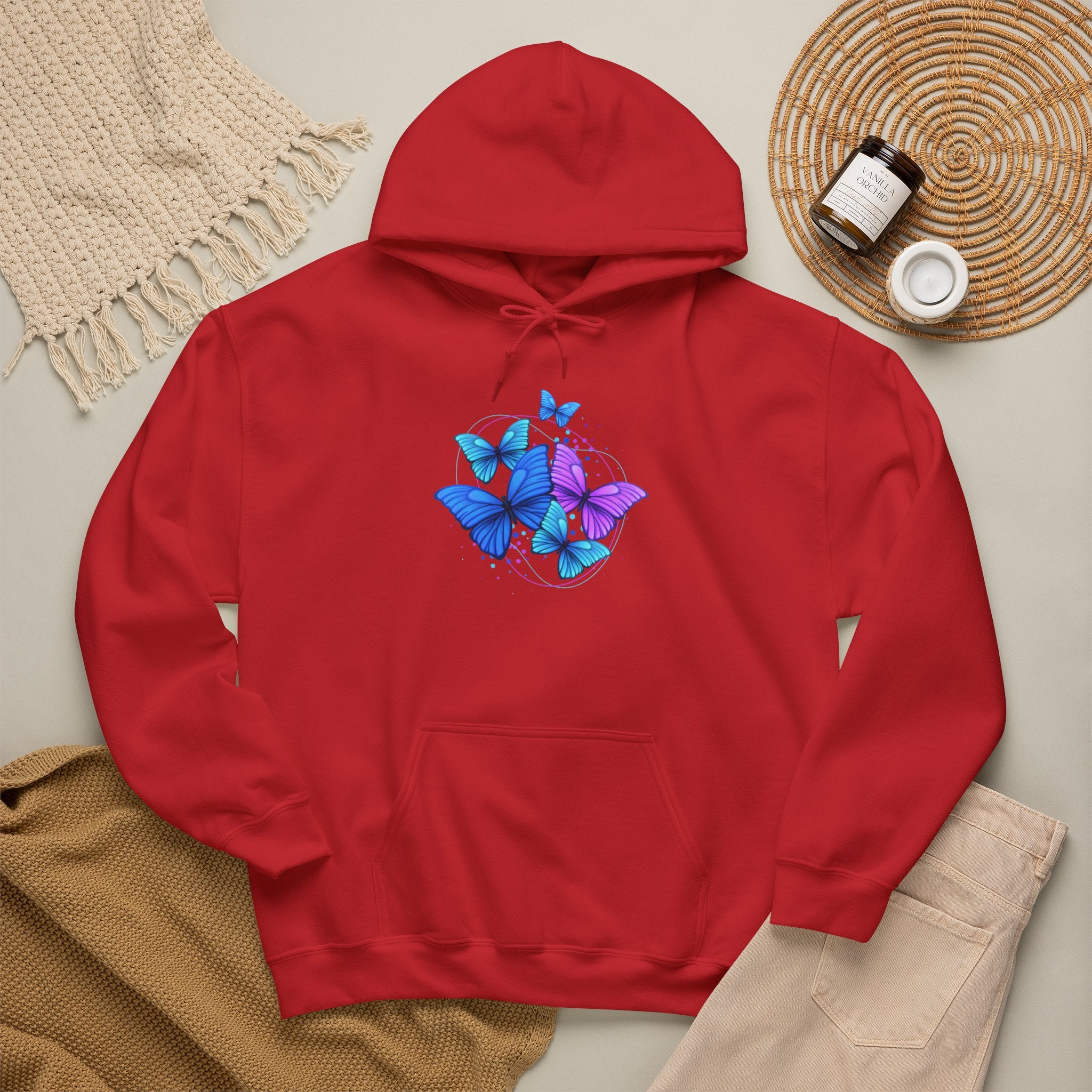 Butterfly Cluster Hoodie – Blue & Purple Butterfly Graphic Sweatshirt