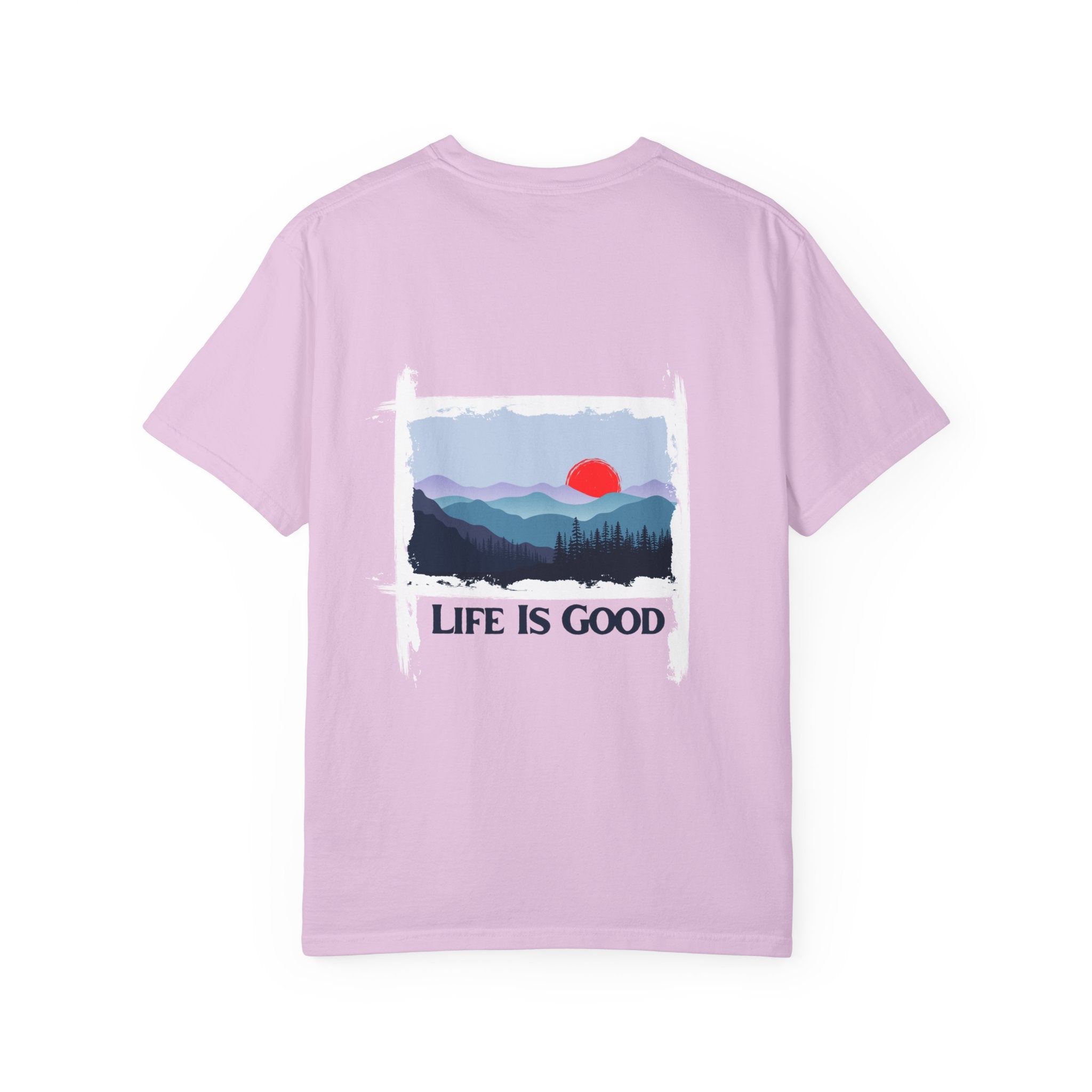 Life Is Good Mountain T-Shirt — Scenic Sunrise Graphic Tee