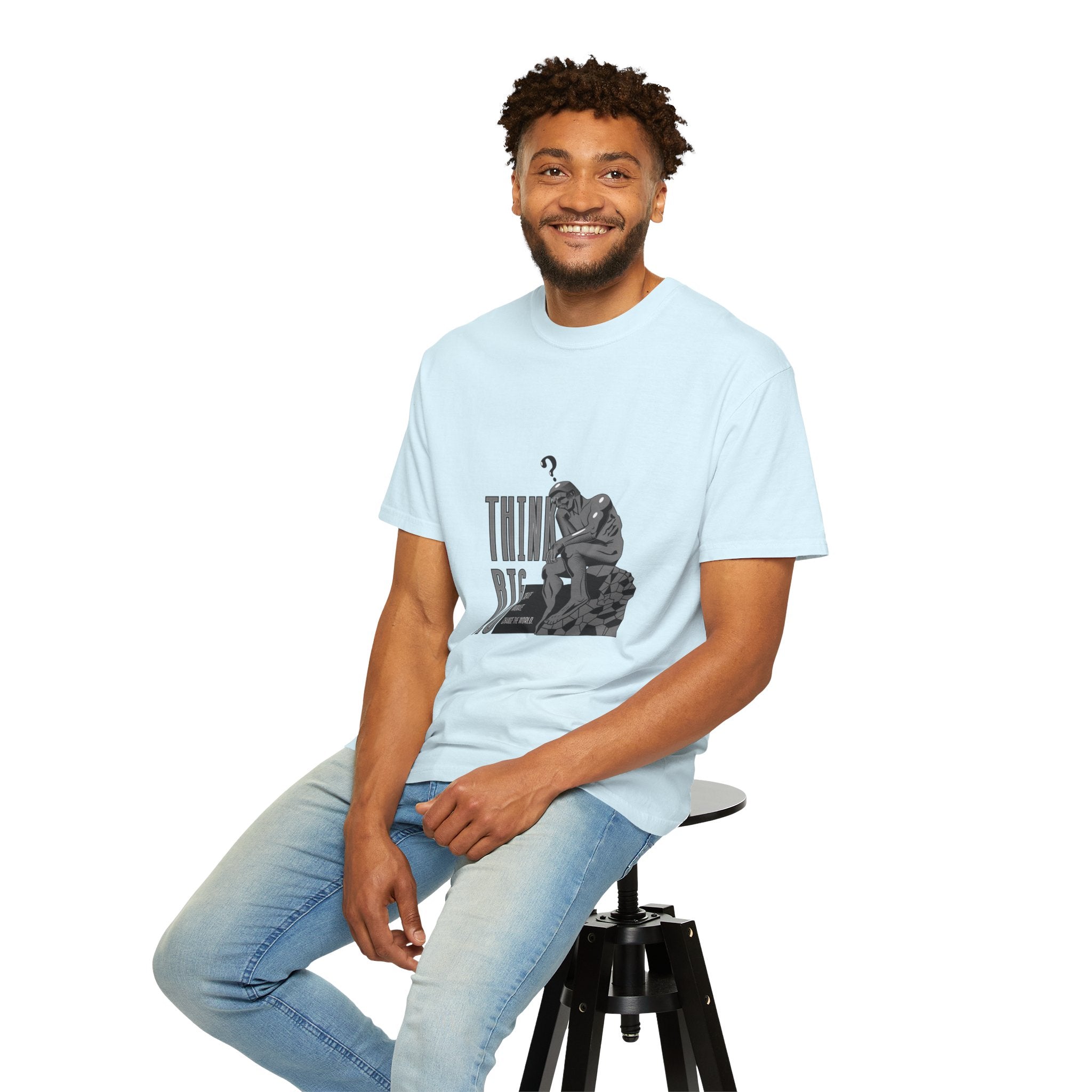 Think Big T-Shirt — Motivational Graphic Tee with Thinking Man Design