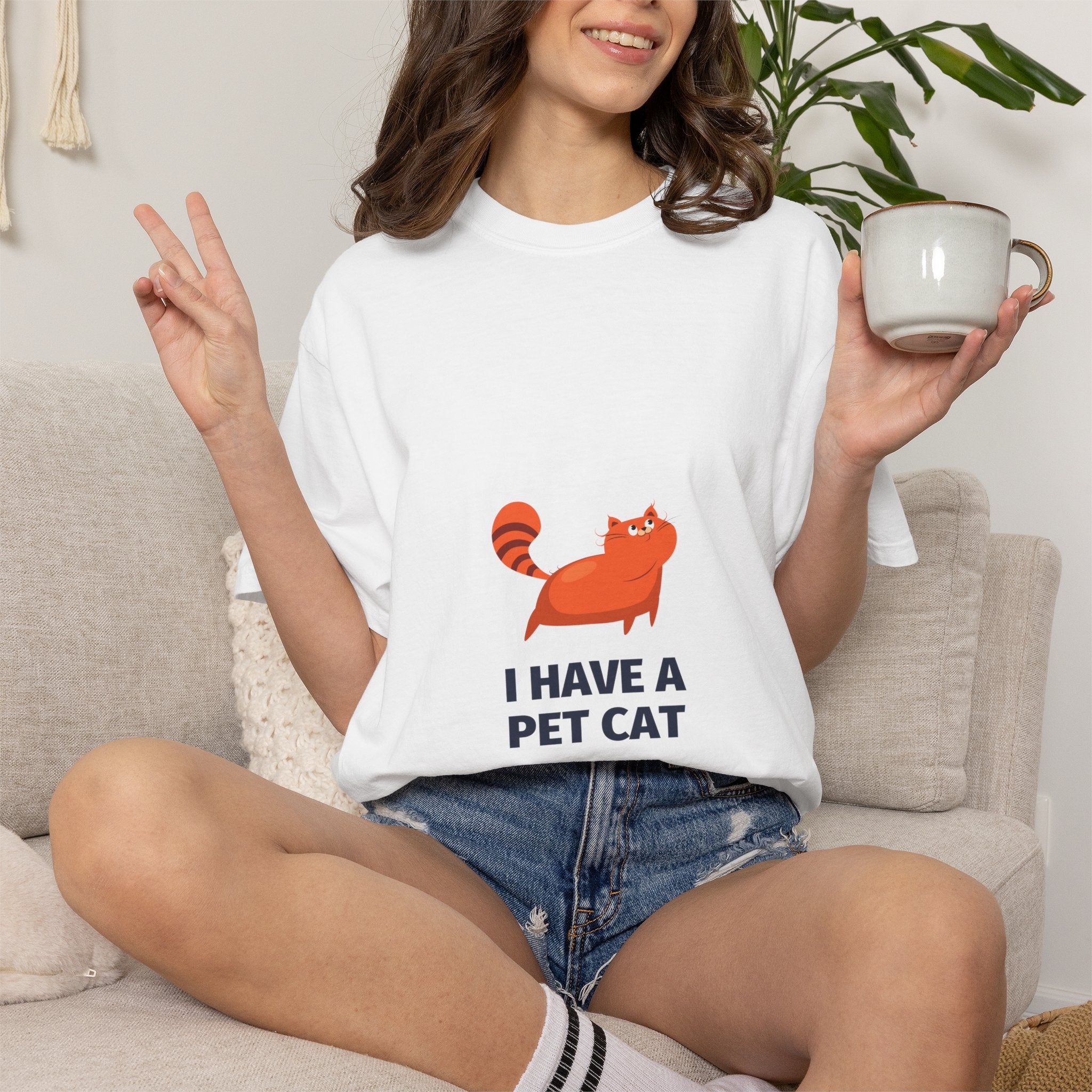 I Have a Pet Cat T-Shirt — Cute Orange Cat Graphic Tee for Cat Lovers