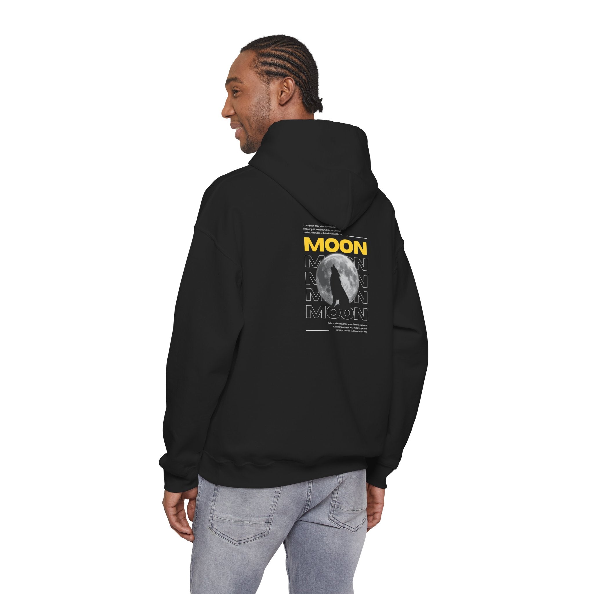 Moon Graphic Hoodie — Wolf Howling at Full Moon Pullover