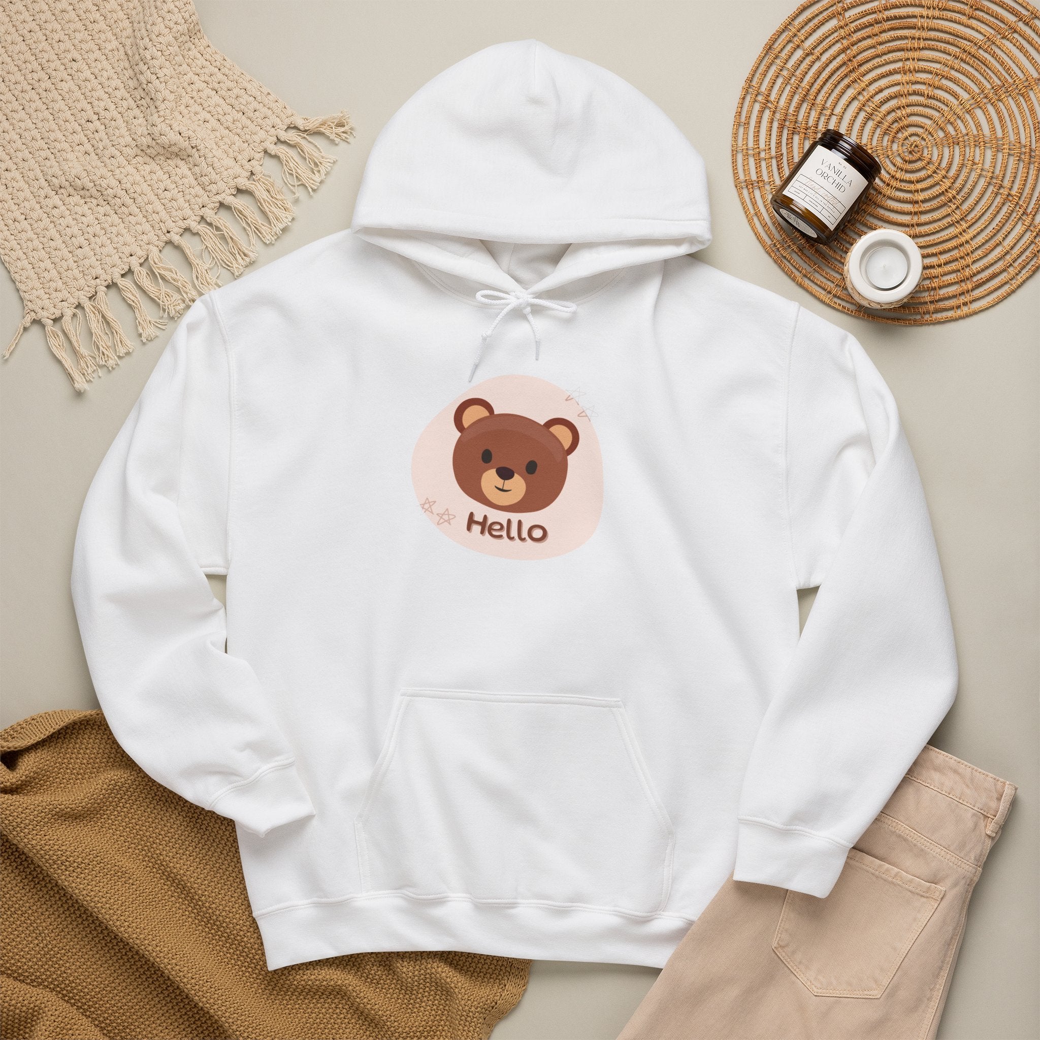 Bear Hello Hoodie - Cute Cartoon Bear Graphic Pullover