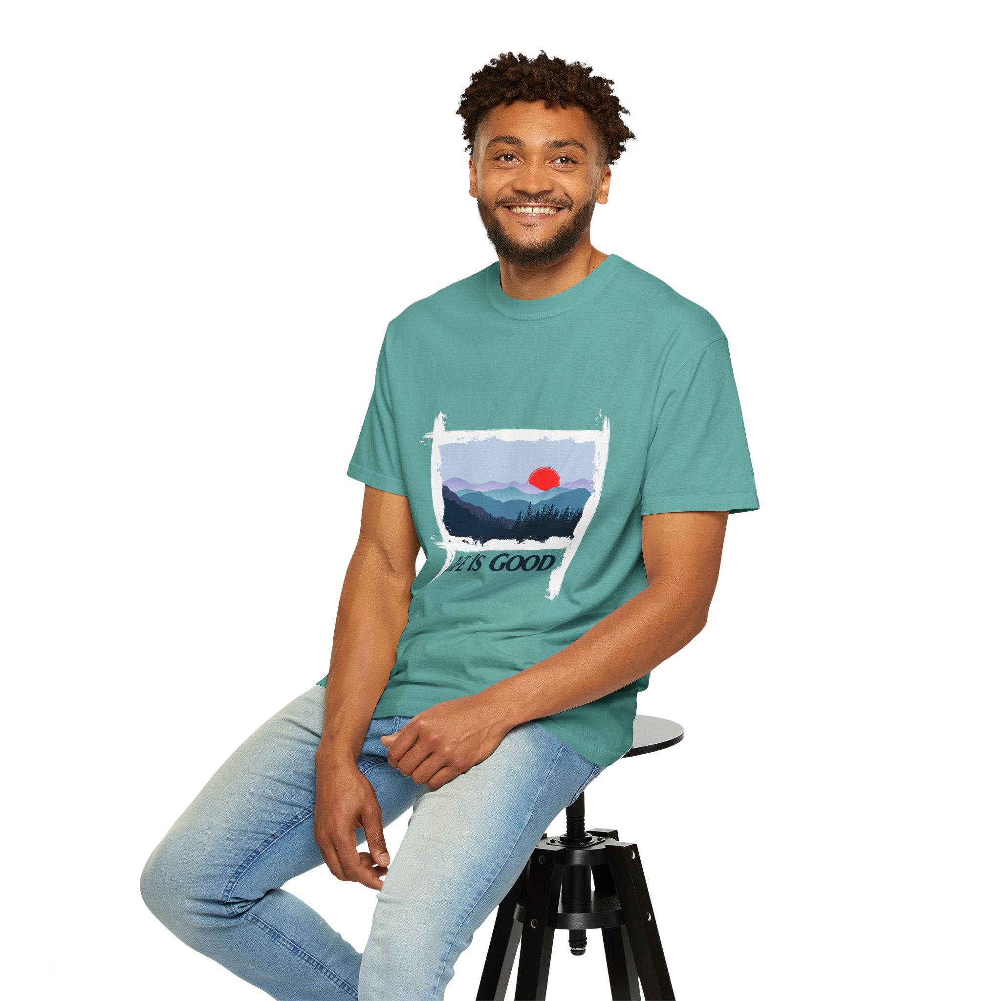Life Is Good Mountain T-Shirt — Scenic Sunrise Graphic Tee