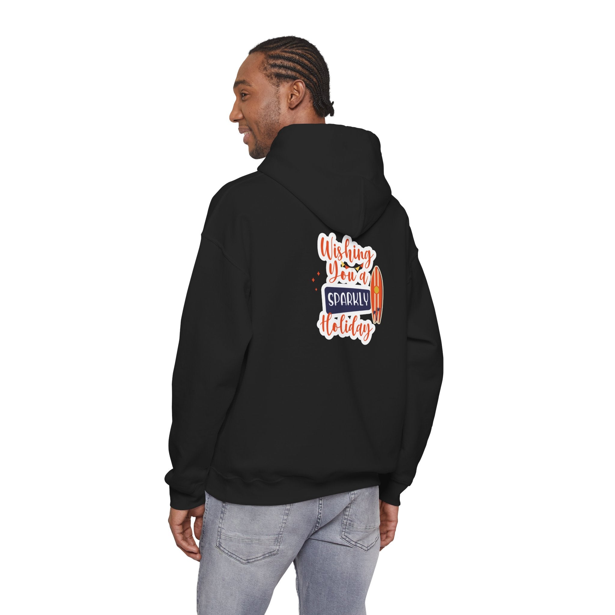 Holiday Surf Hoodie — "Wishing You a Sparkly Holiday" Tropical Christmas Sweatshirt