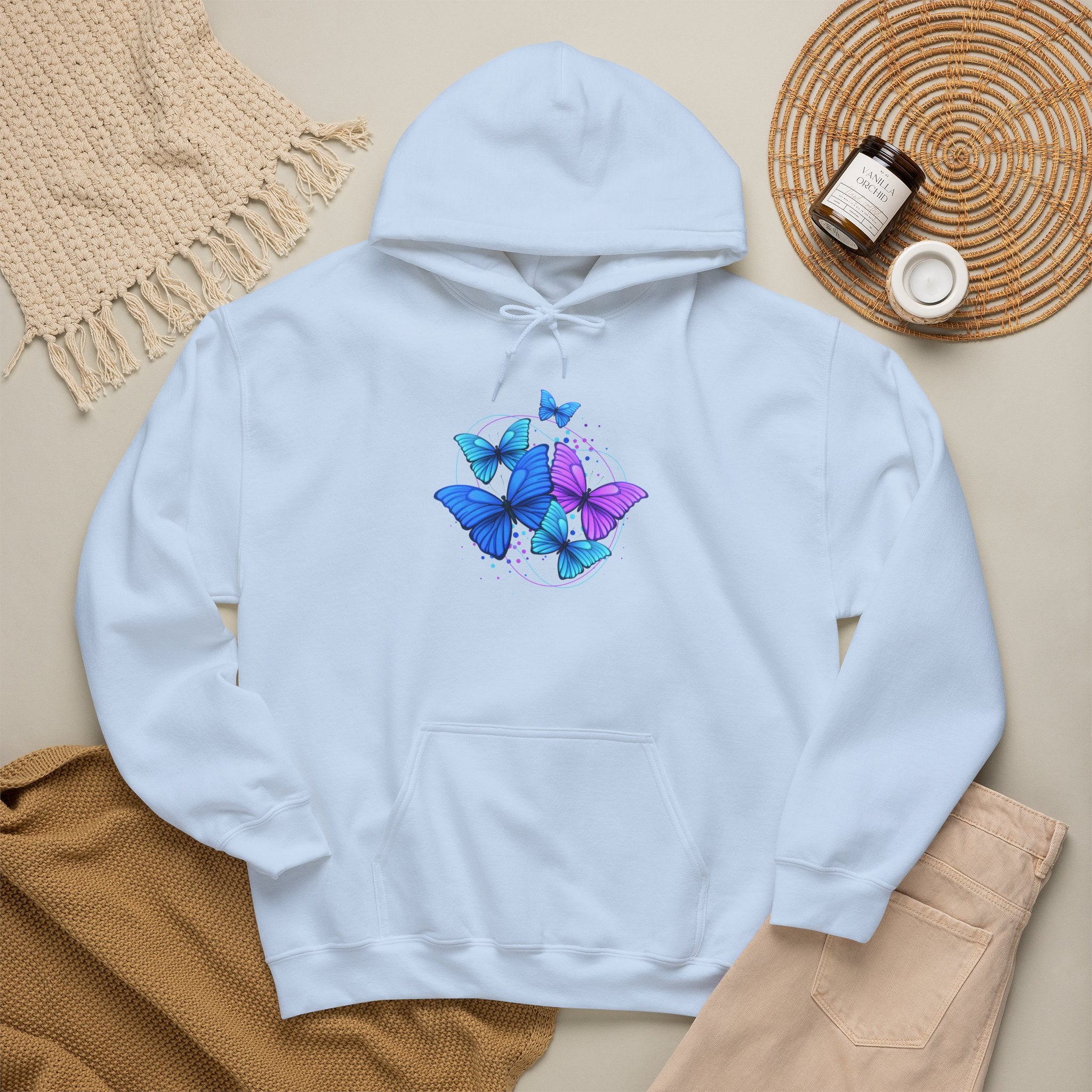 Butterfly Cluster Hoodie – Blue & Purple Butterfly Graphic Sweatshirt