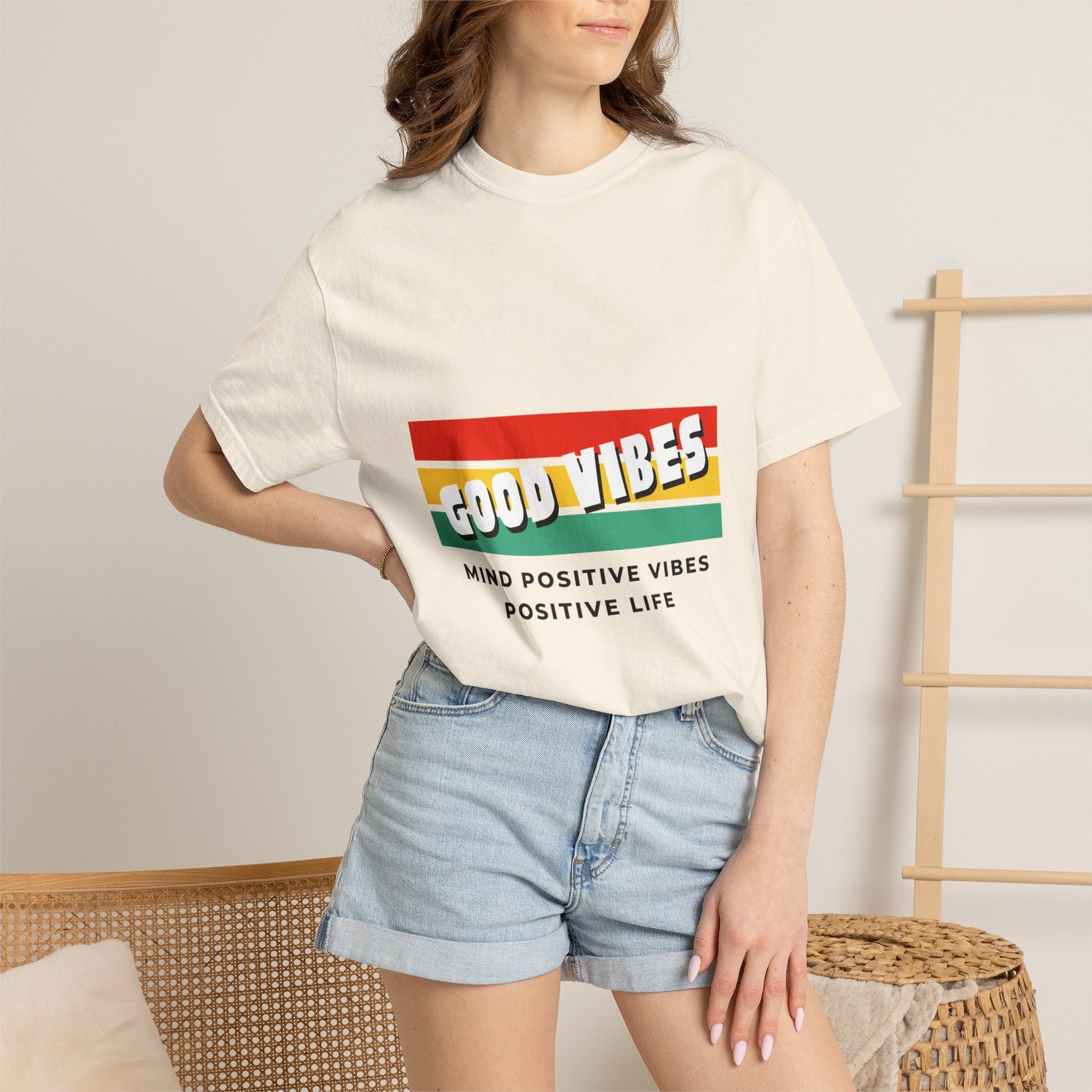 Good Vibes T-Shirt — Retro Stripes “Mind Positive Vibes, Positive Life”