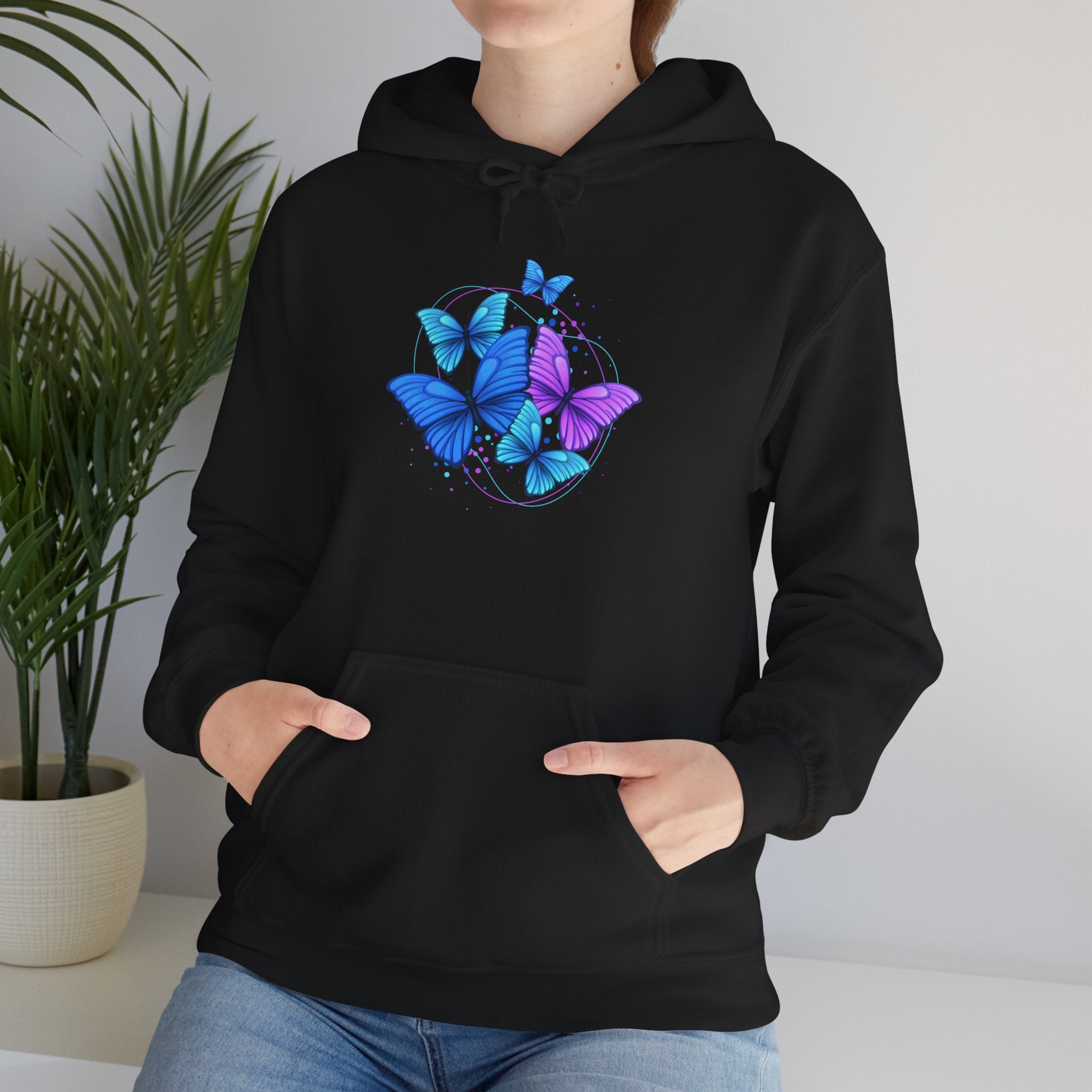 Butterfly Cluster Hoodie – Blue & Purple Butterfly Graphic Sweatshirt