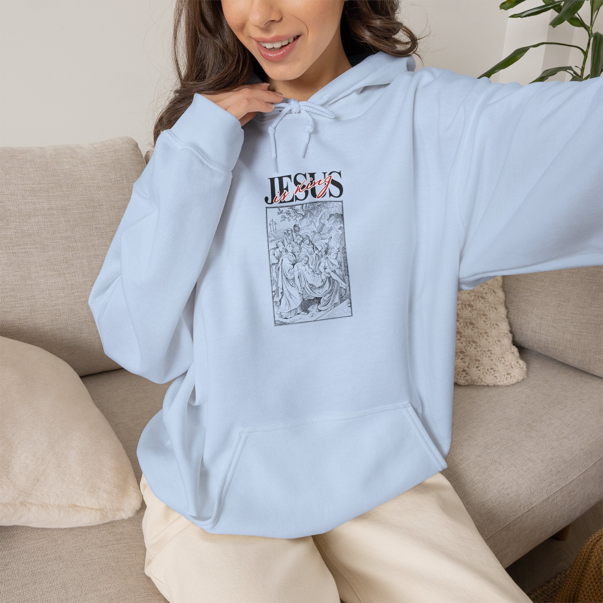 Jesus Vintage Illustration Hoodie — Retro Religious Graphic Pullover