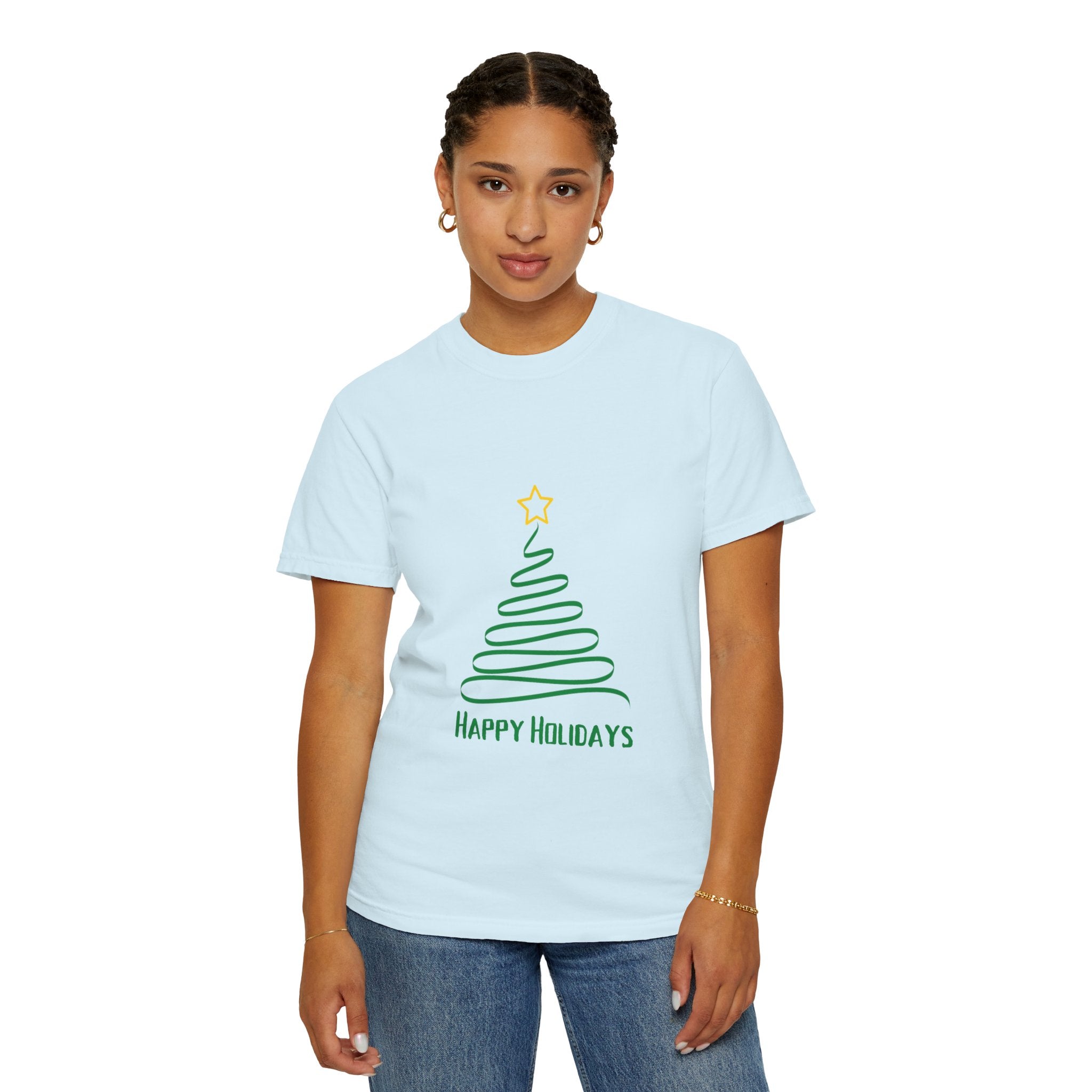 Holiday Spiral Christmas Tree T-Shirt — "Happy Holidays" Minimalist Graphic