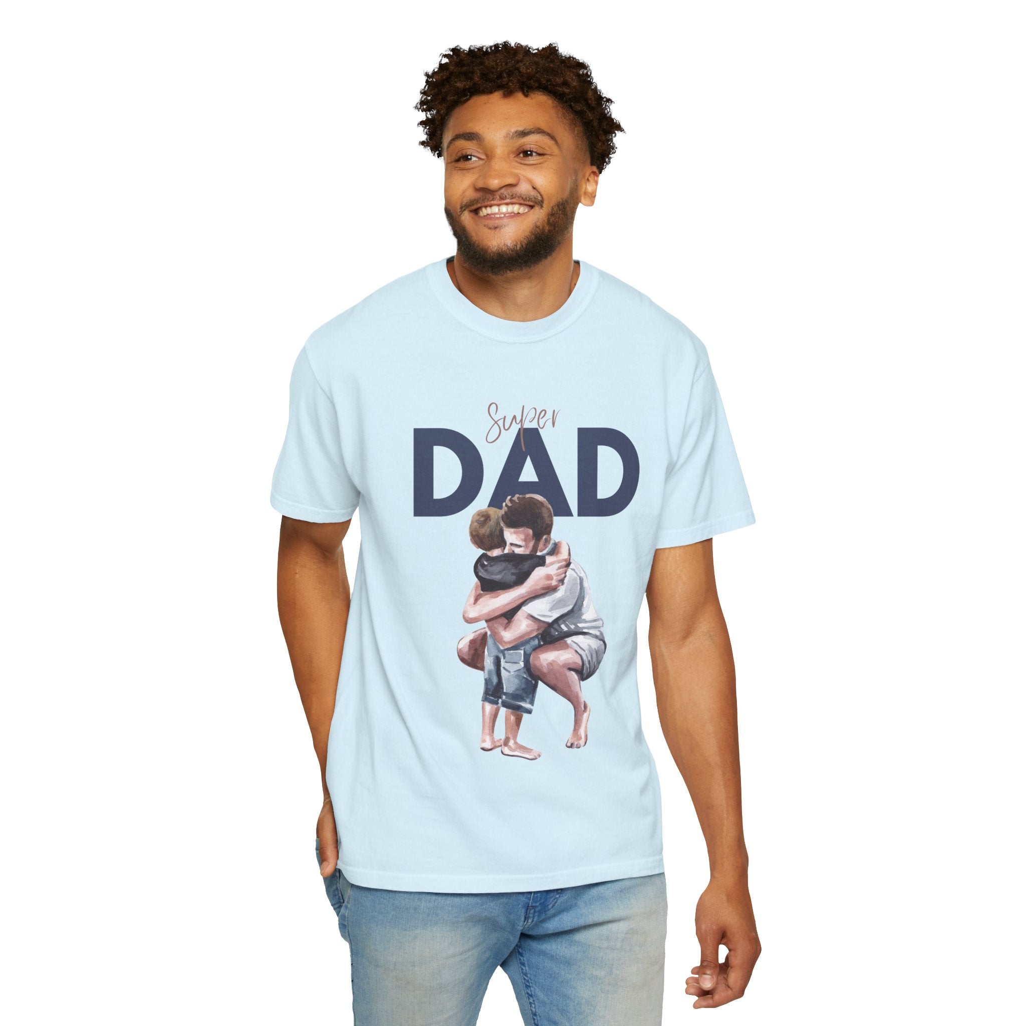 Father & Son Hug T-Shirt — Super Dad Graphic Tee for Father's Day