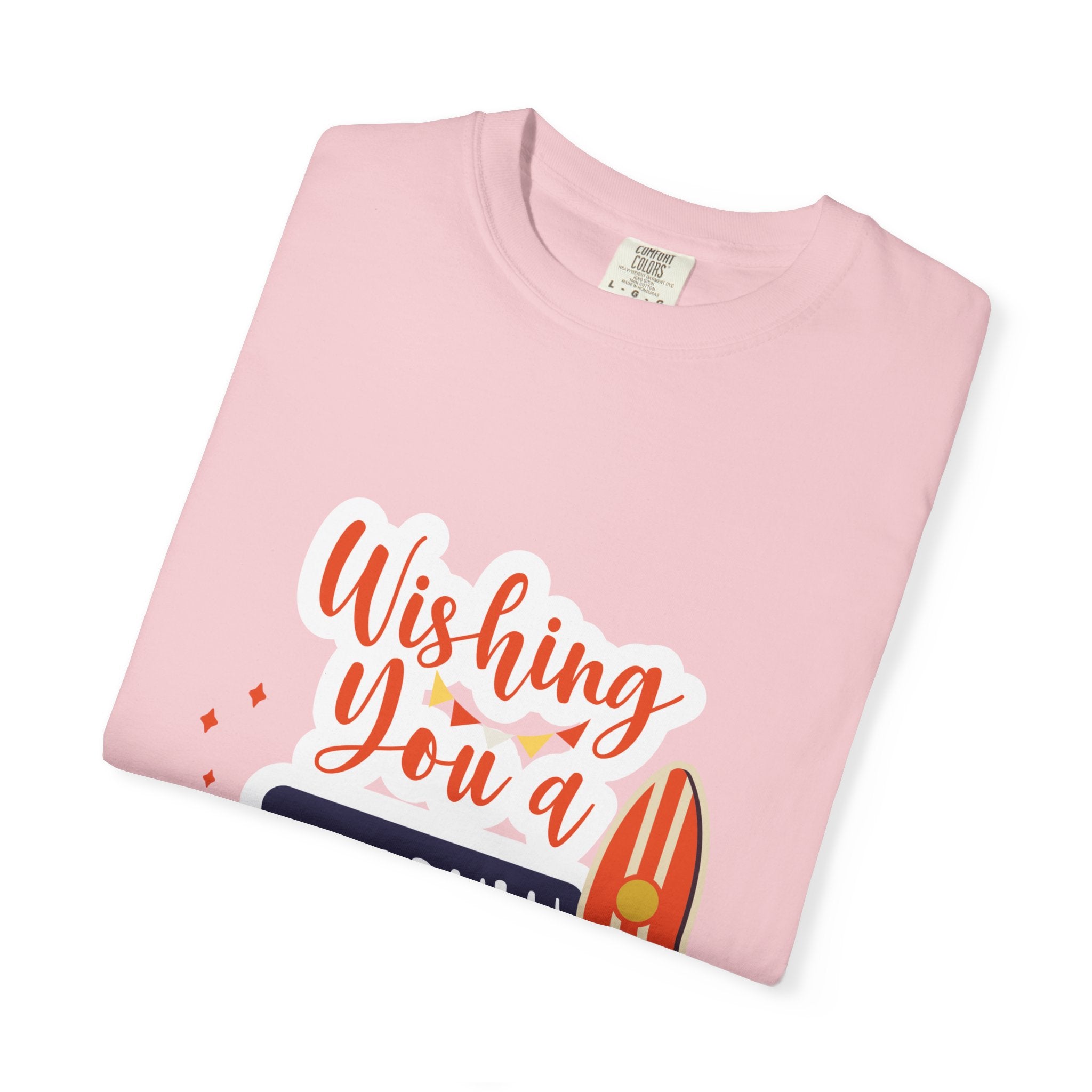 Holiday Surfboard T‑Shirt — "Wishing You a Sparkly Holiday" Beachy Christmas Tee