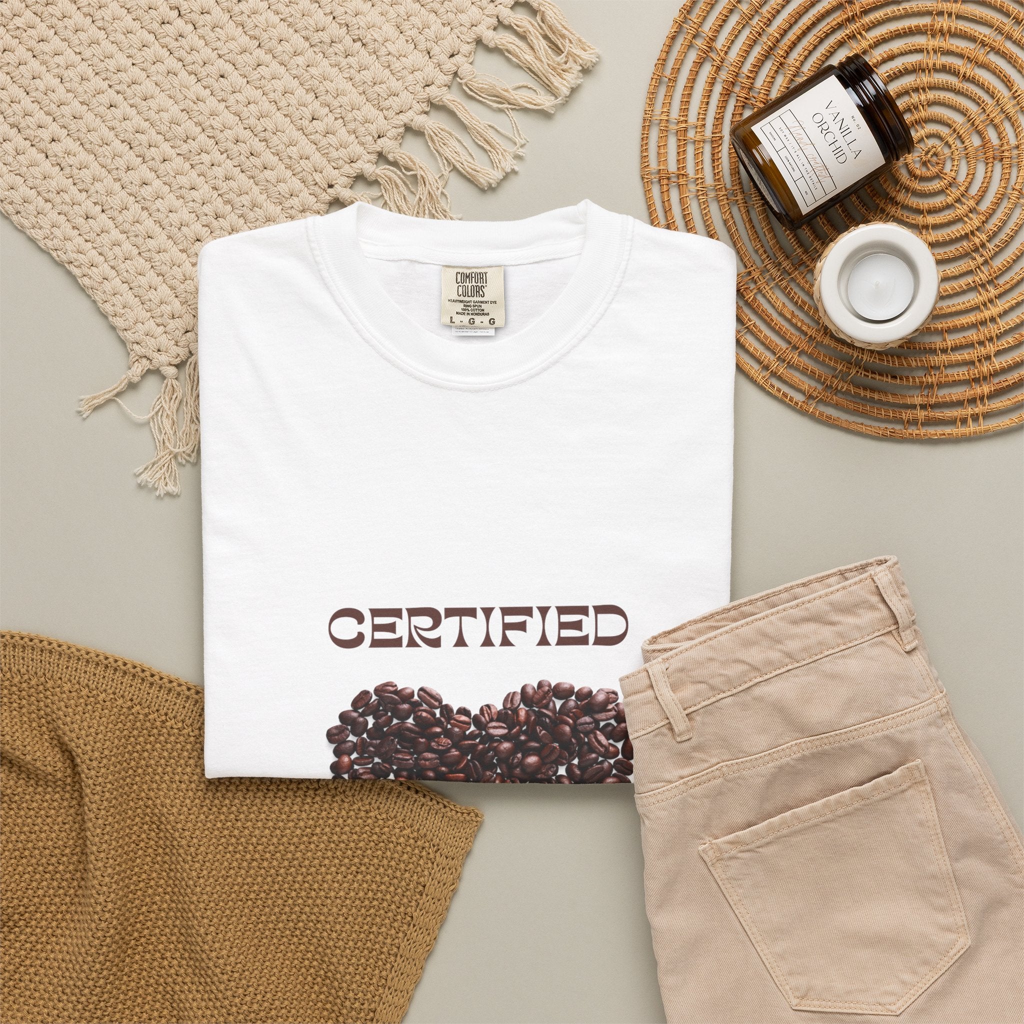 T-Shirt — "Certified Coffee Lover" Heart of Coffee Beans