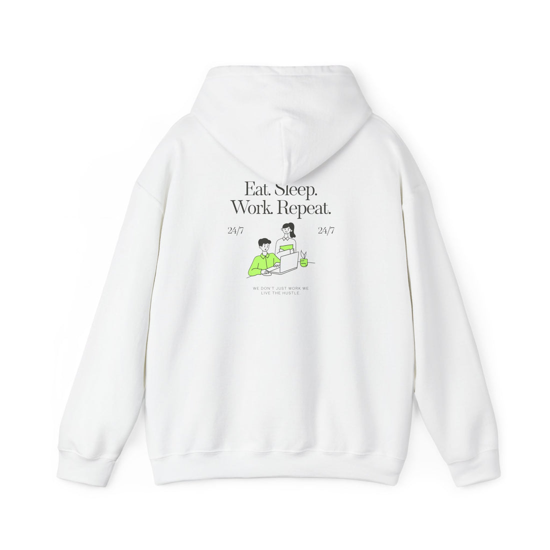 Work From Home Hoodie — "Eat. Sleep. Work. Repeat." Graphic Hooded Sweatshirt