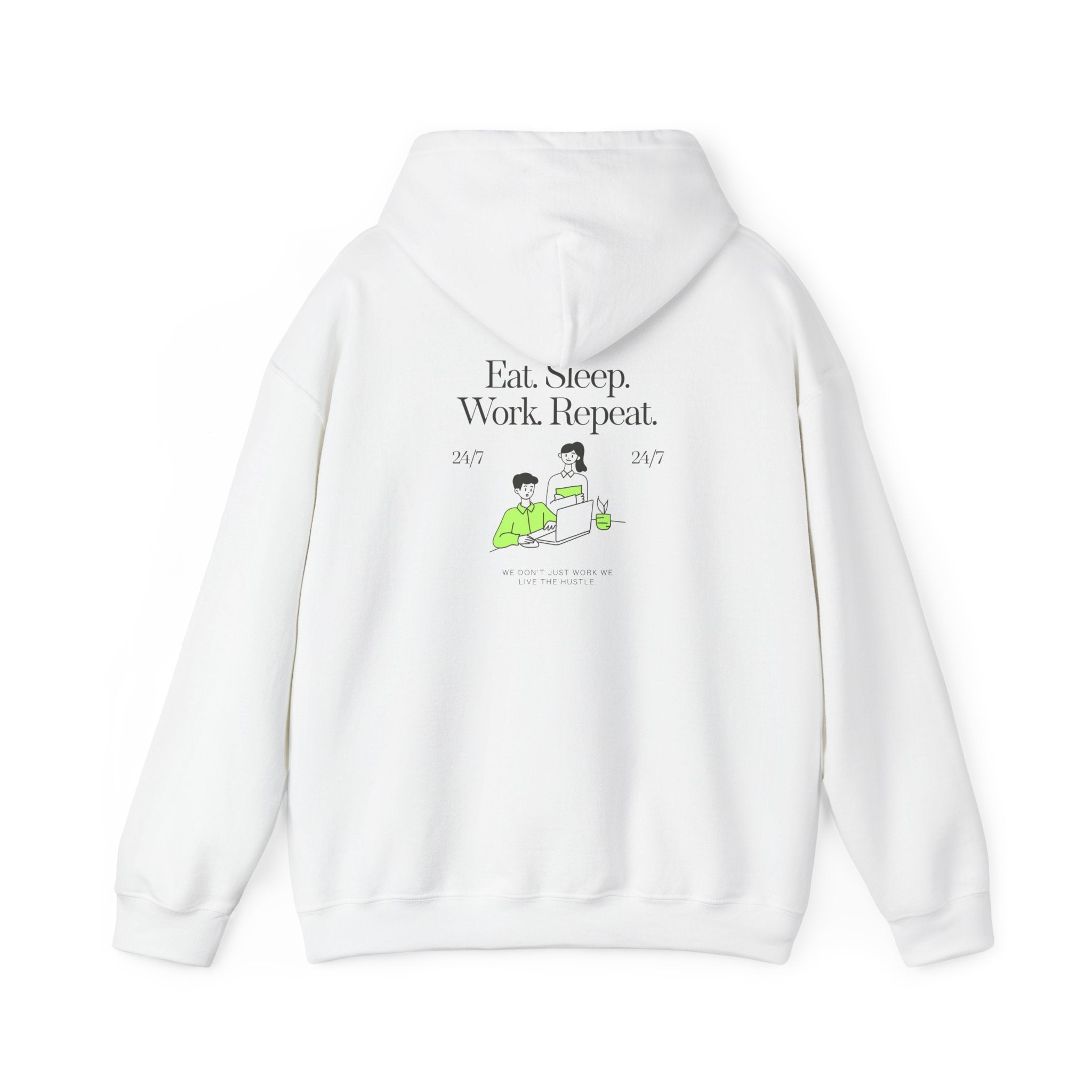 Work From Home Hoodie — "Eat. Sleep. Work. Repeat." Graphic Hooded Sweatshirt