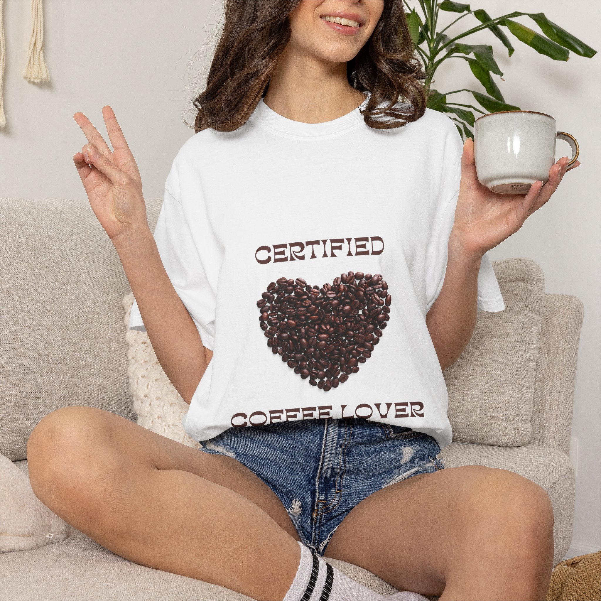 T-Shirt — "Certified Coffee Lover" Heart of Coffee Beans