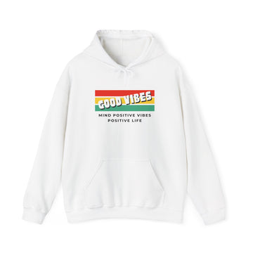 Good Vibes Hoodie — Retro Striped “MIND POSITIVE VIBES • POSITIVE LIFE” Graphic Hoodie
