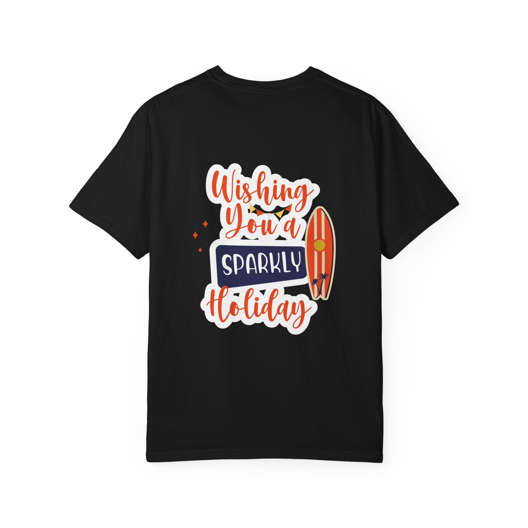 Holiday Surfboard T‑Shirt — "Wishing You a Sparkly Holiday" Beachy Christmas Tee