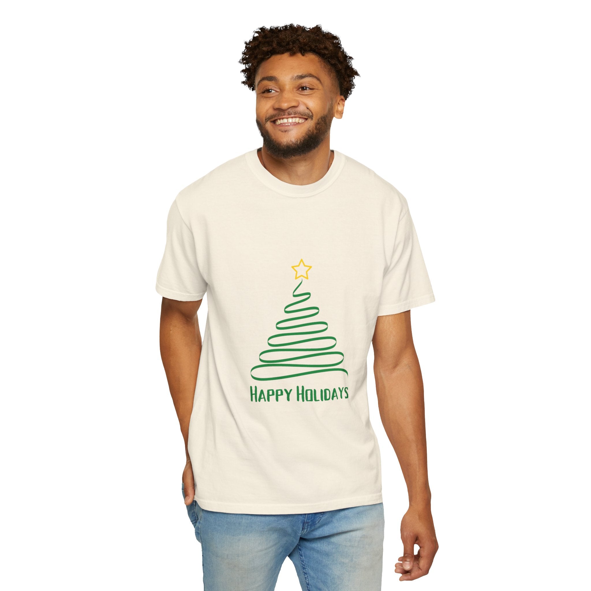 Holiday Spiral Christmas Tree T-Shirt — "Happy Holidays" Minimalist Graphic