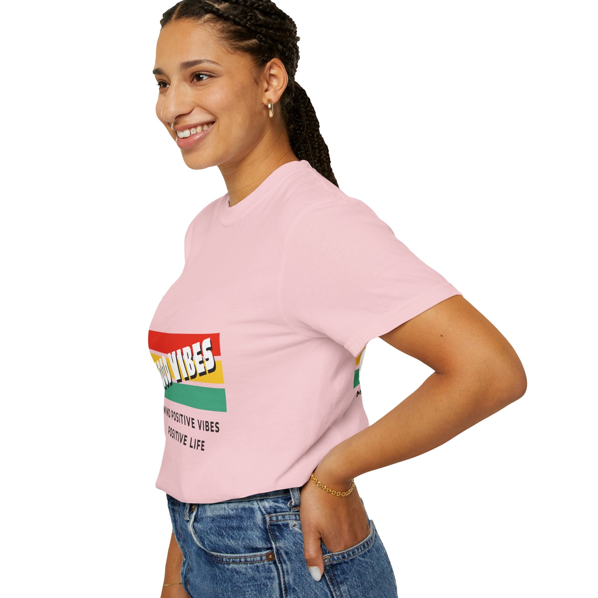 Good Vibes T-Shirt — Retro Stripes “Mind Positive Vibes, Positive Life”