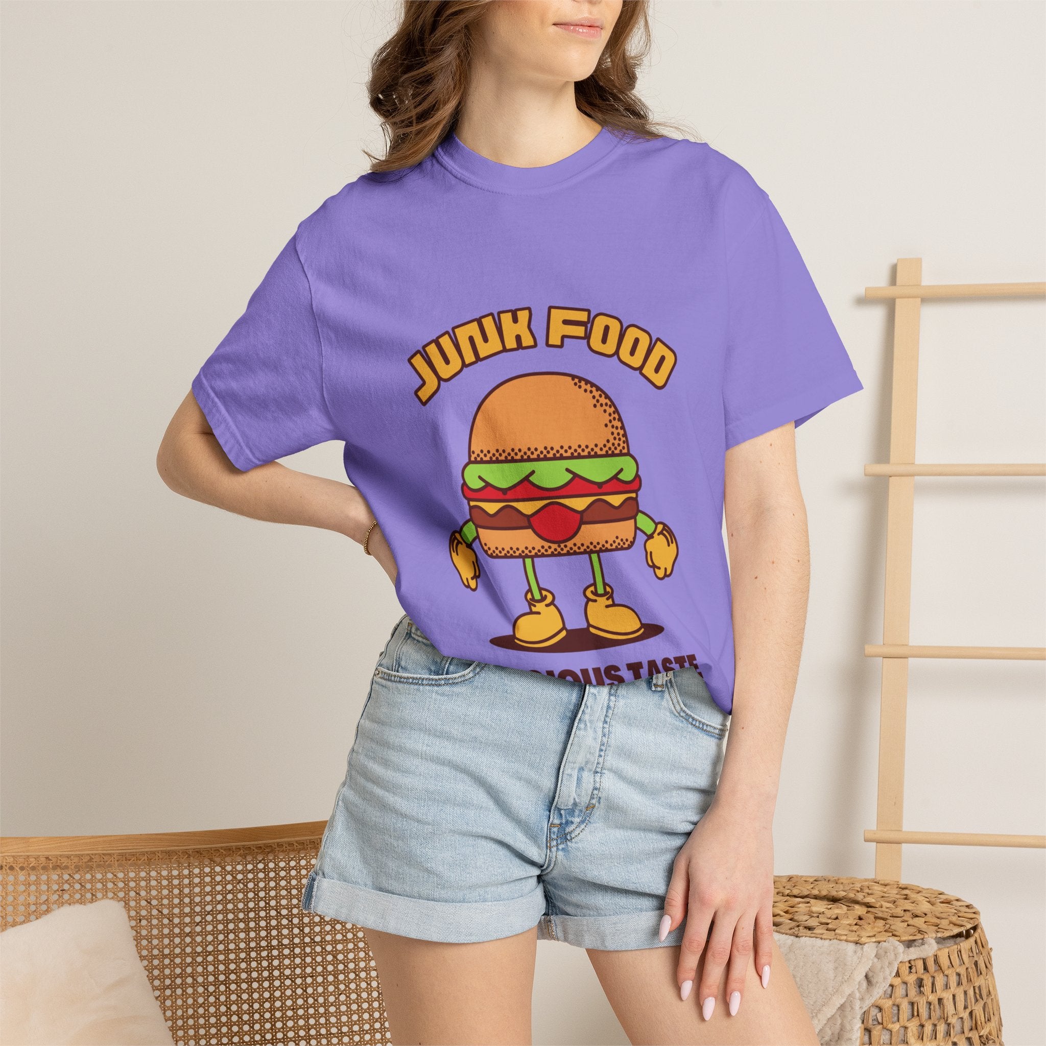 Junk Food Burger T-Shirt — Cute Retro ‘Delicious Taste’ Graphic Tee