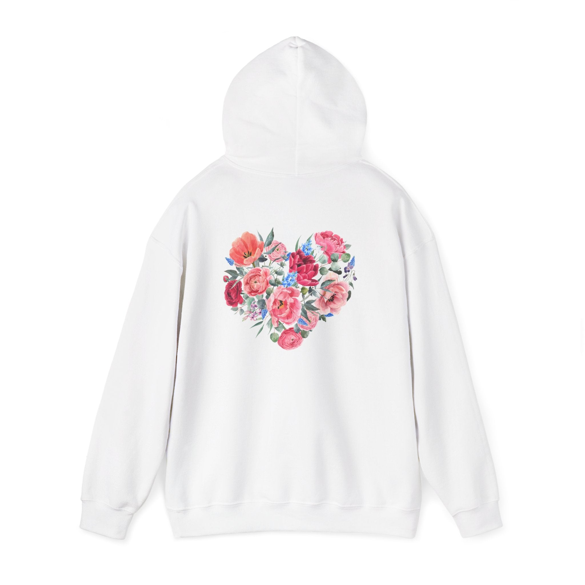 Floral Heart Hoodie — Watercolor Rose Heart Pullover for Women & Teens
