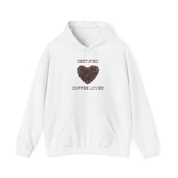 Coffee Lover Hoodie — "Certified Coffee Lover" Heart of Coffee Beans Pullover