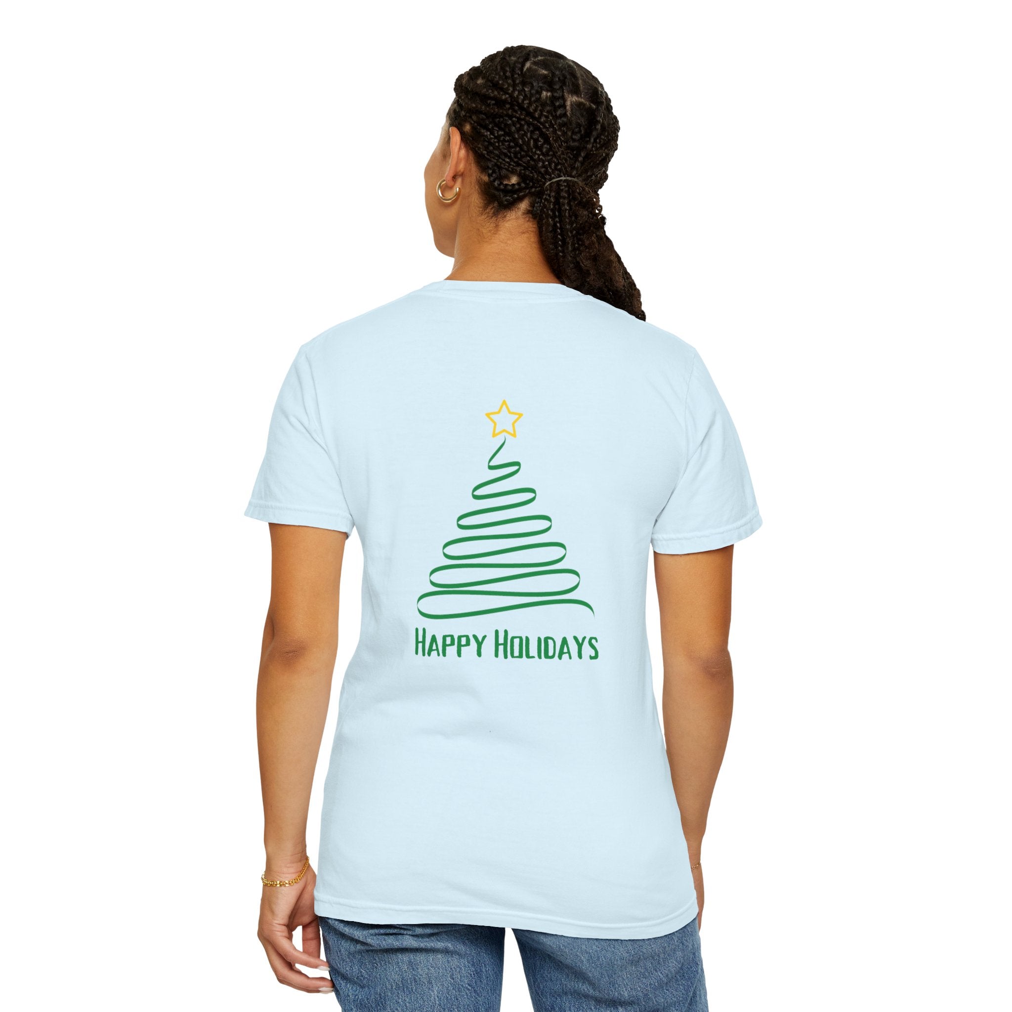 Holiday Spiral Christmas Tree T-Shirt — "Happy Holidays" Minimalist Graphic