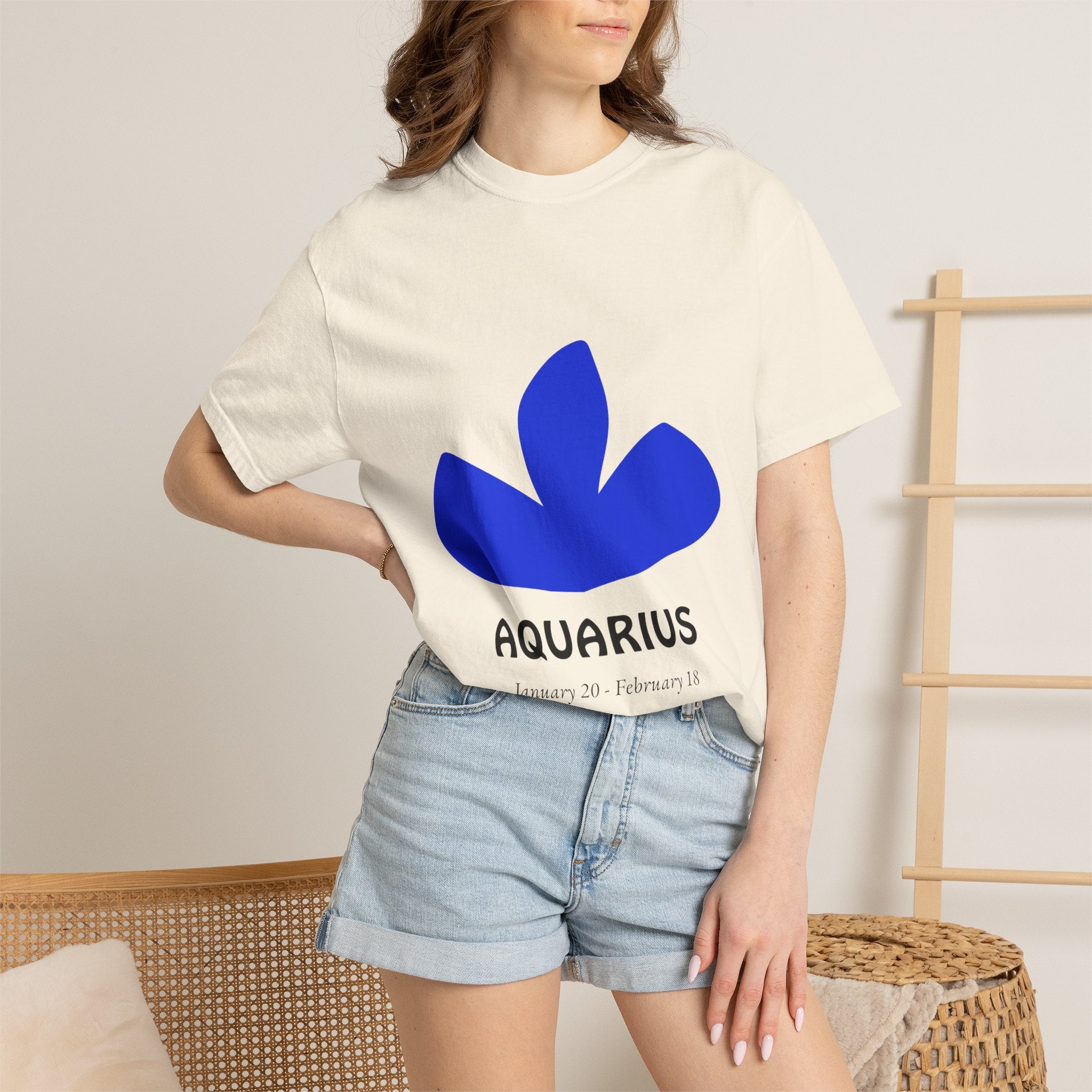 Aquarius Zodiac T-Shirt — Bold Blue Symbol, January 20–February 18 Astrology Tee