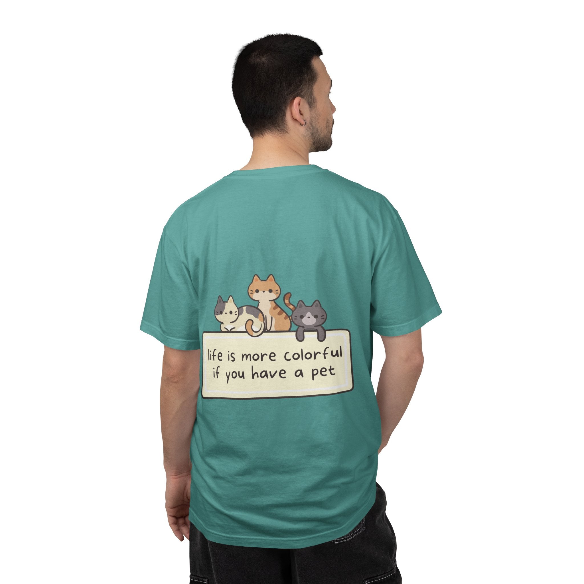 Pet Lover T-Shirt — "Life is More Colorful if You Have a Pet" Cute Cat Illustration