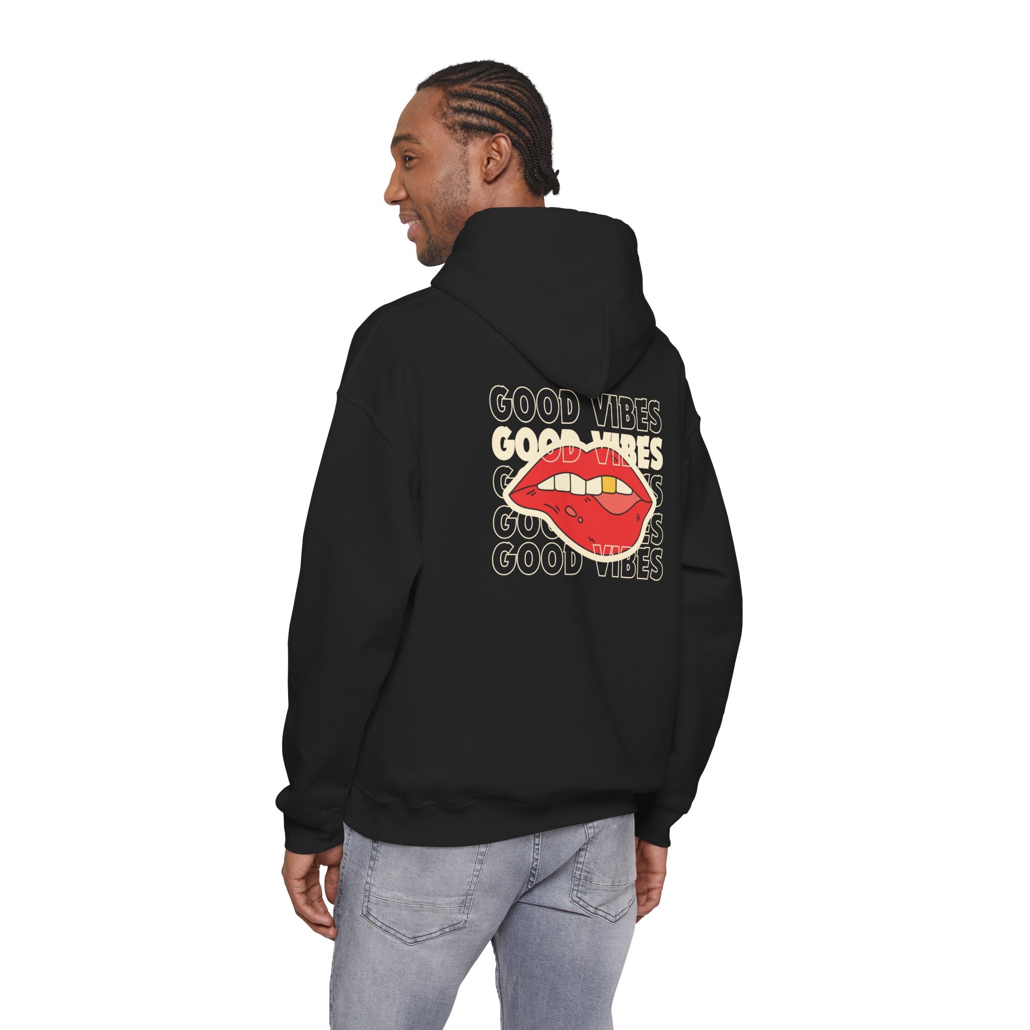 Good Vibes Red Lips Hoodie – Retro Lip Graphic Sweatshirt