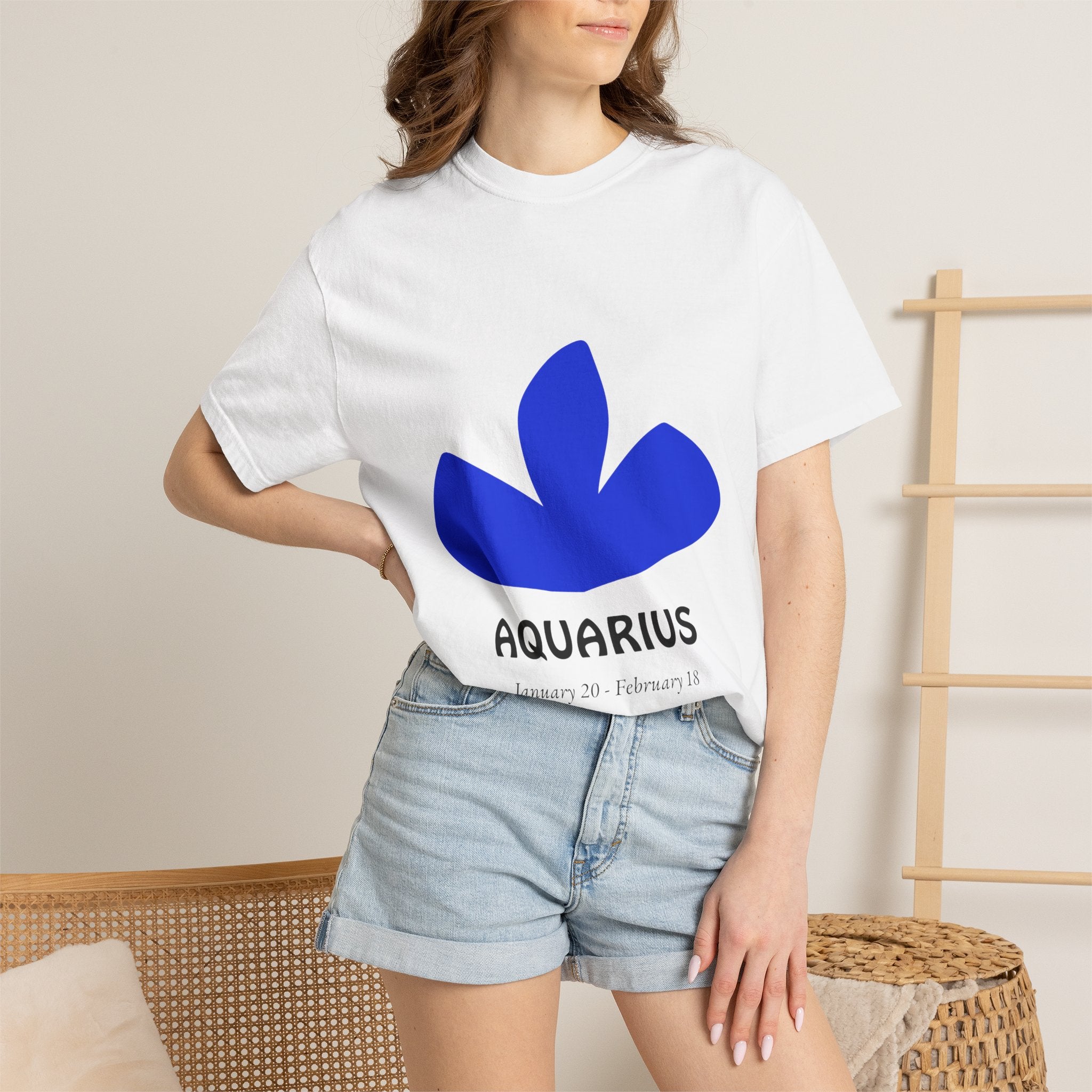 Aquarius Zodiac T-Shirt — Bold Blue Symbol, January 20–February 18 Astrology Tee
