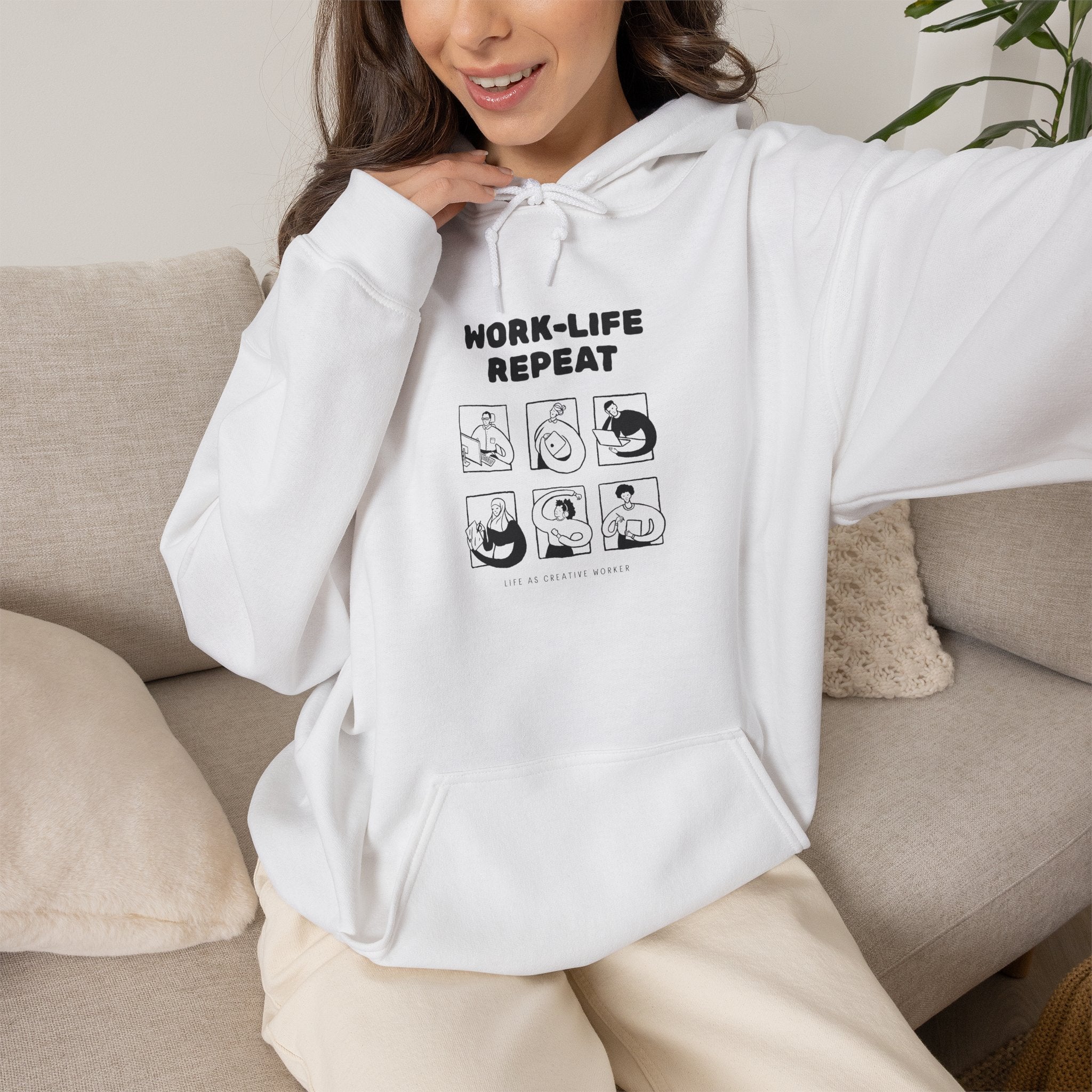 Work-Life Repeat Hoodie — Minimal Anime Grid Sweatshirt