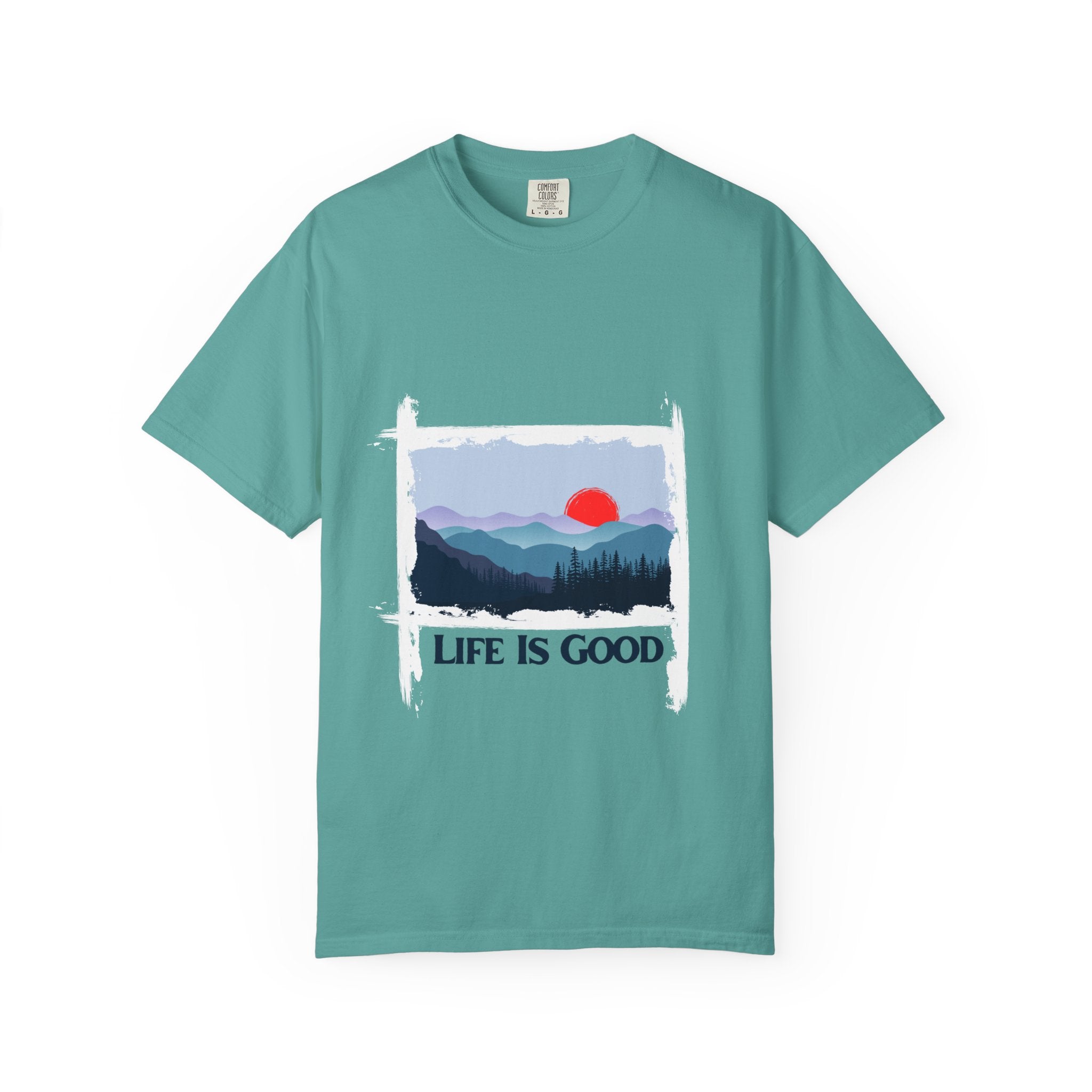 Life Is Good Mountain T-Shirt — Scenic Sunrise Graphic Tee