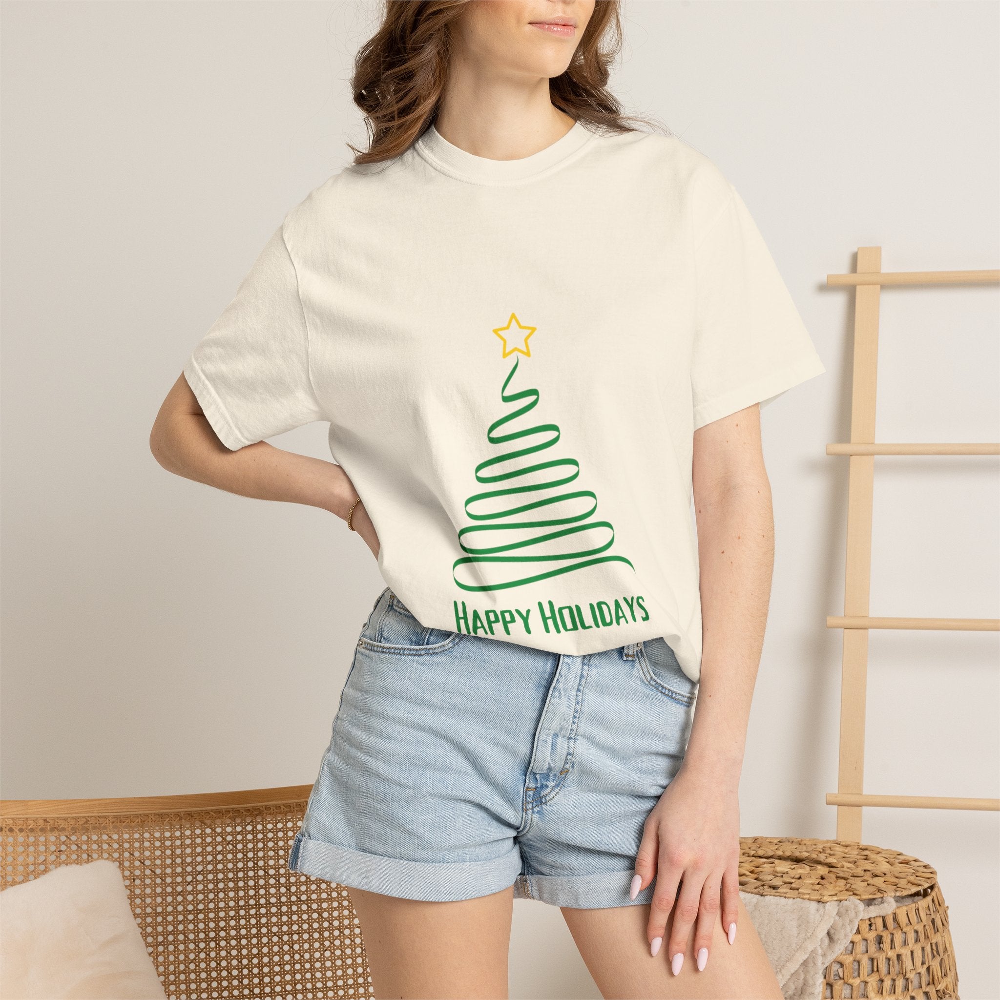 Holiday Spiral Christmas Tree T-Shirt — "Happy Holidays" Minimalist Graphic