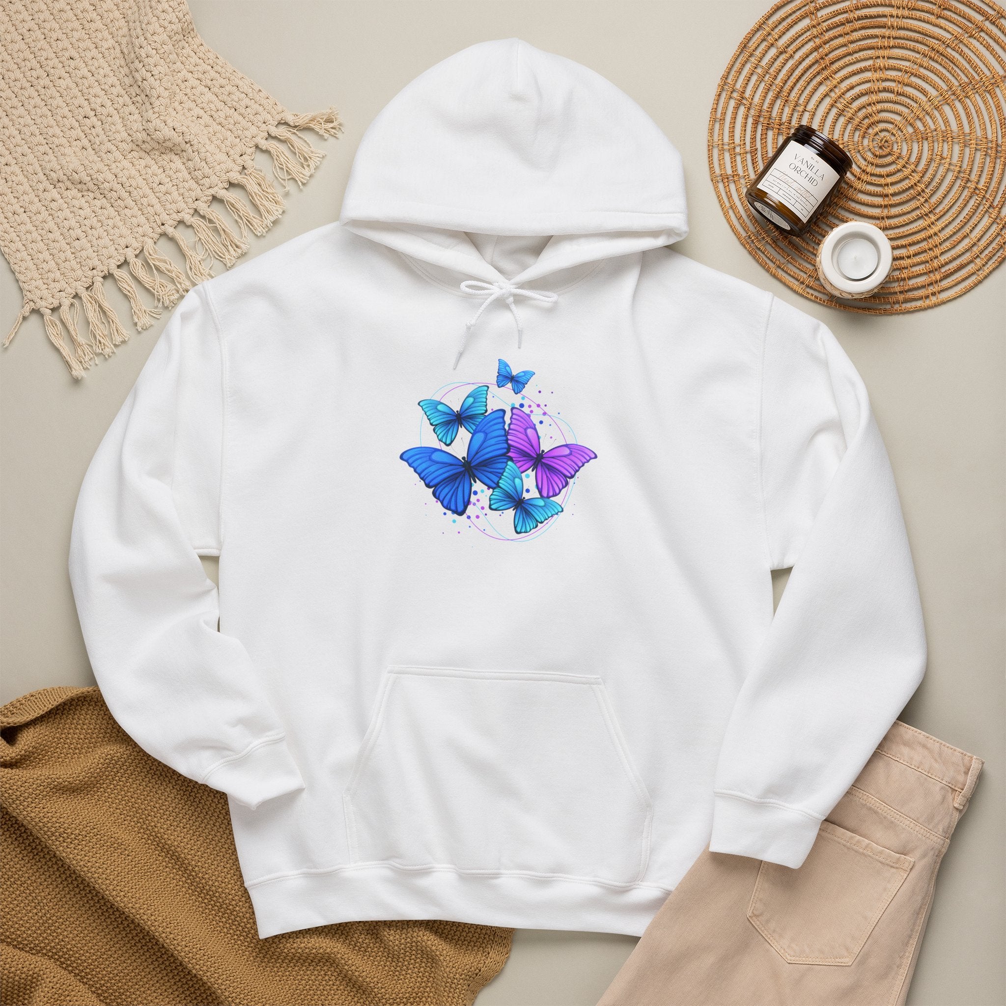 Butterfly Cluster Hoodie – Blue & Purple Butterfly Graphic Sweatshirt