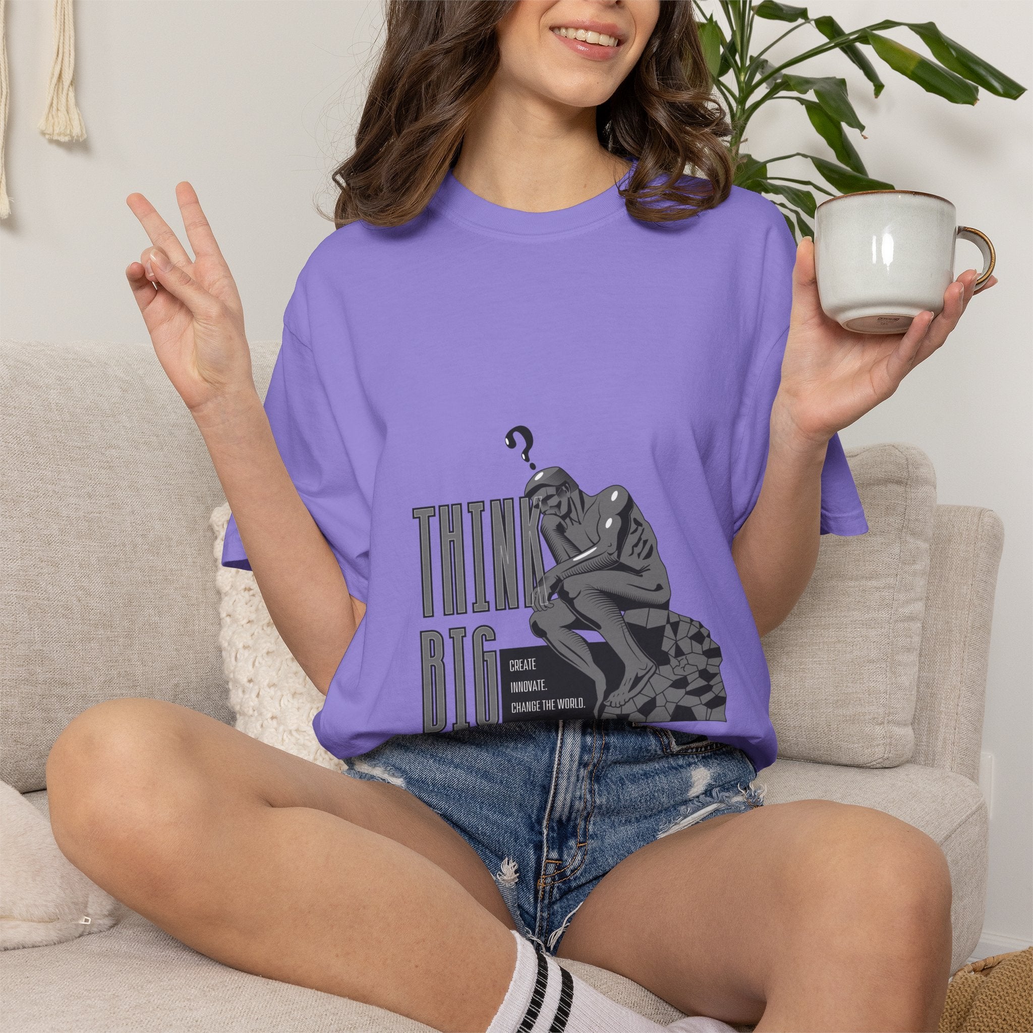 Think Big T-Shirt — Motivational Graphic Tee with Thinking Man Design