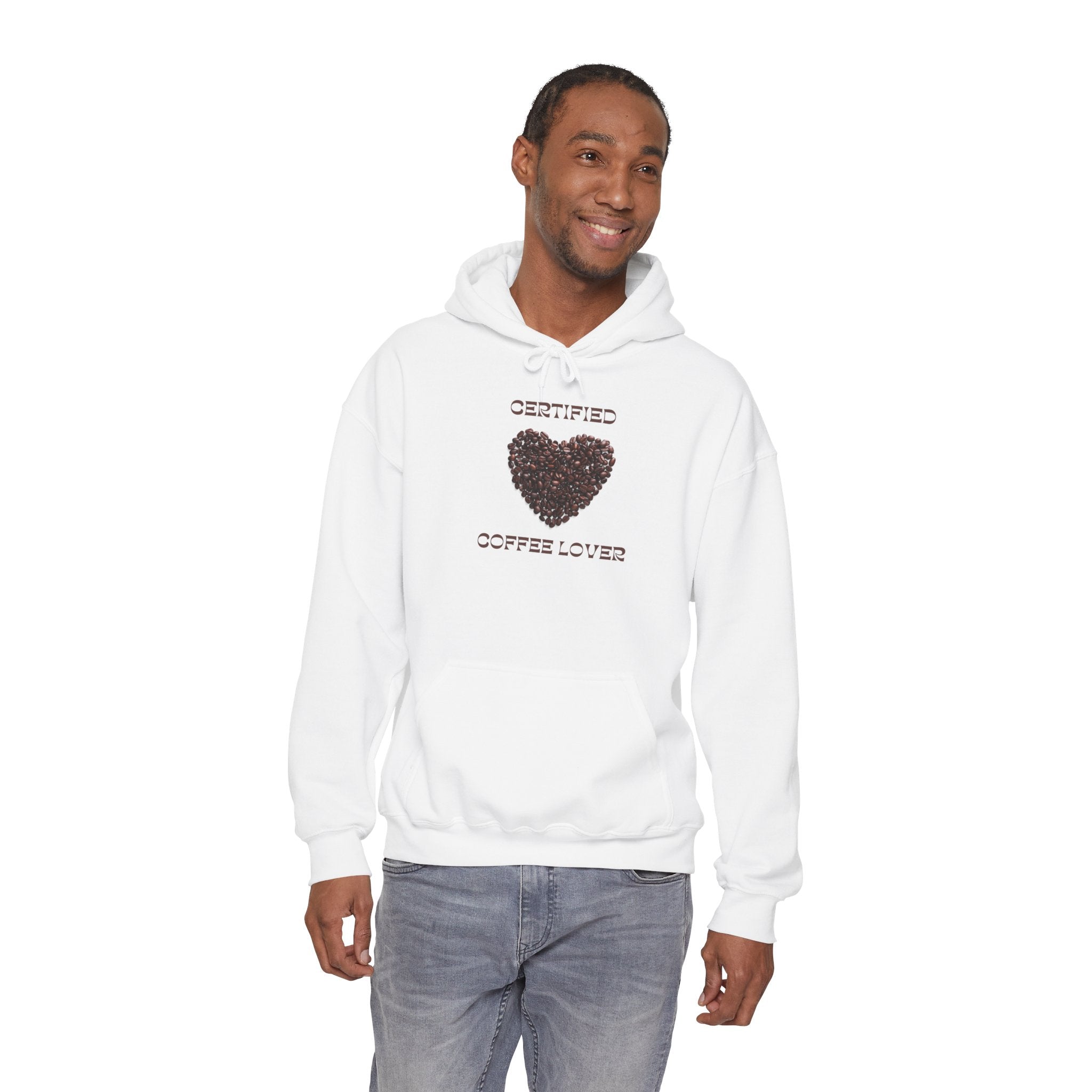 Coffee Lover Hoodie — "Certified Coffee Lover" Heart of Coffee Beans Pullover
