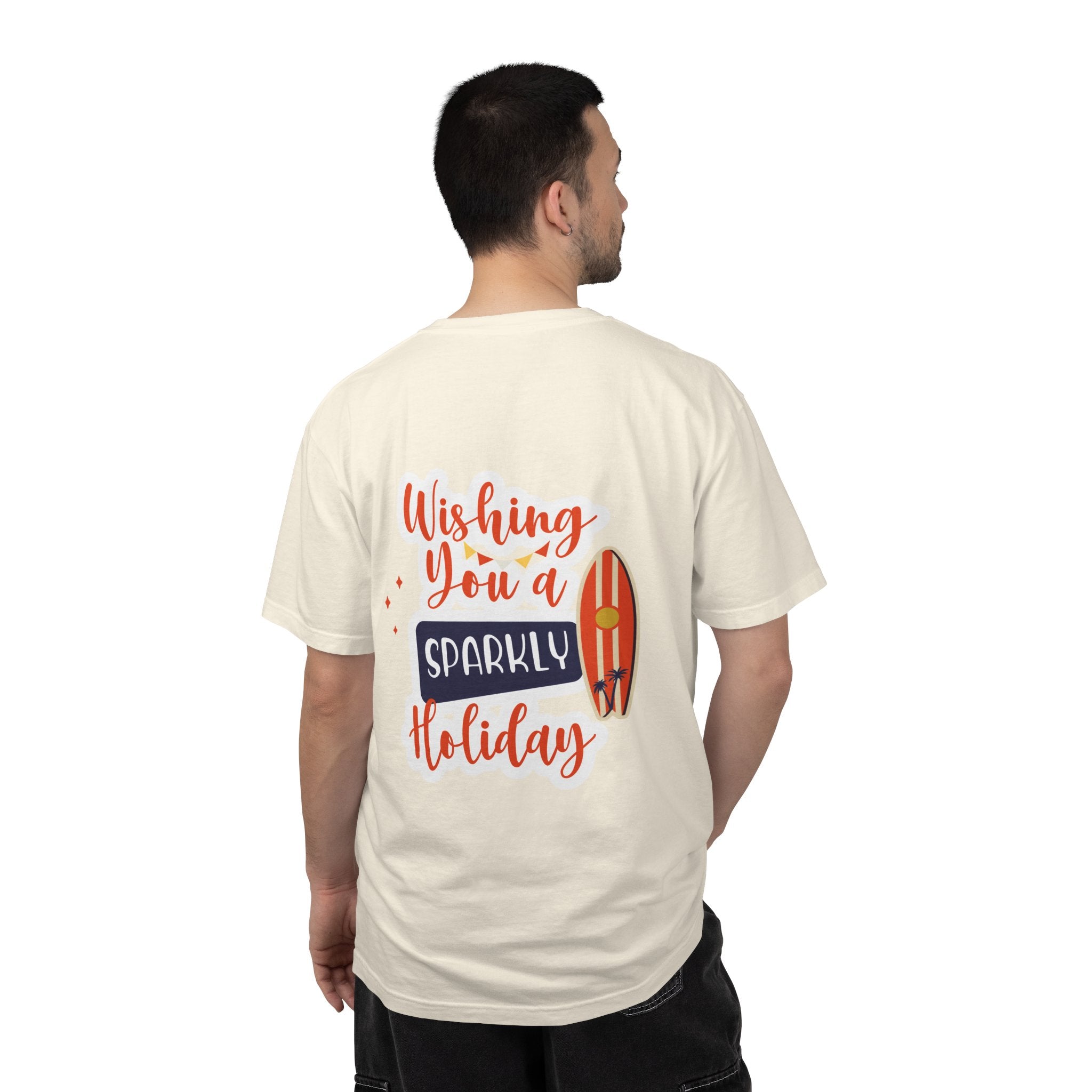 Holiday Surfboard T‑Shirt — "Wishing You a Sparkly Holiday" Beachy Christmas Tee