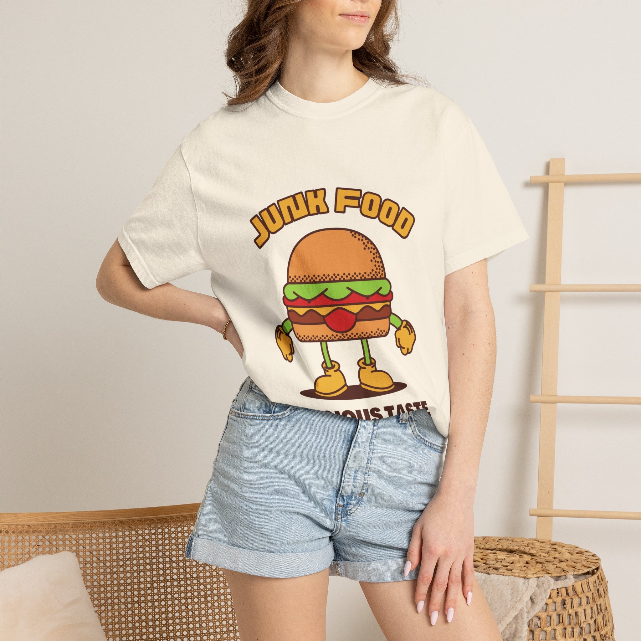 Junk Food Burger T-Shirt — Cute Retro ‘Delicious Taste’ Graphic Tee