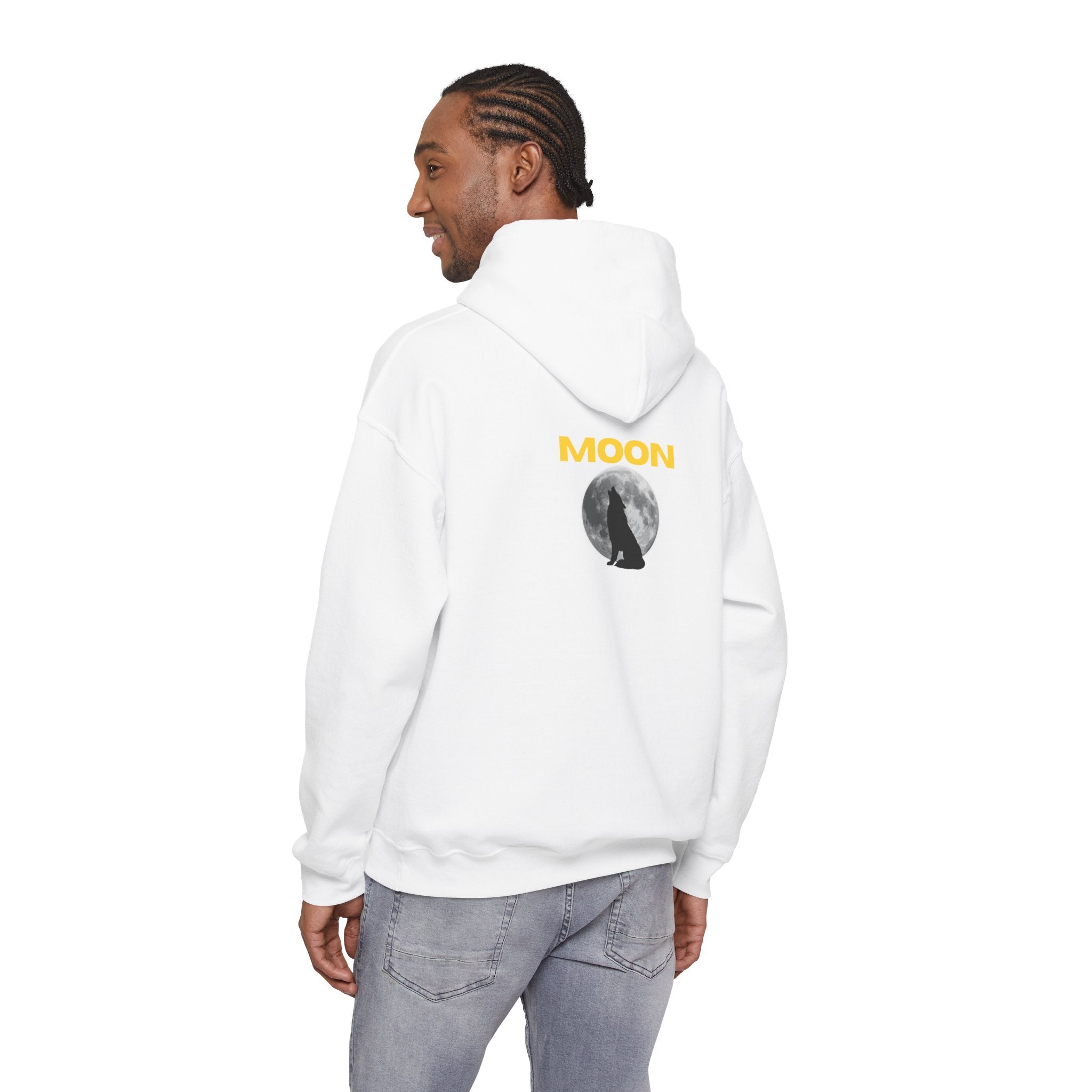 Moon Graphic Hoodie — Wolf Howling at Full Moon Pullover
