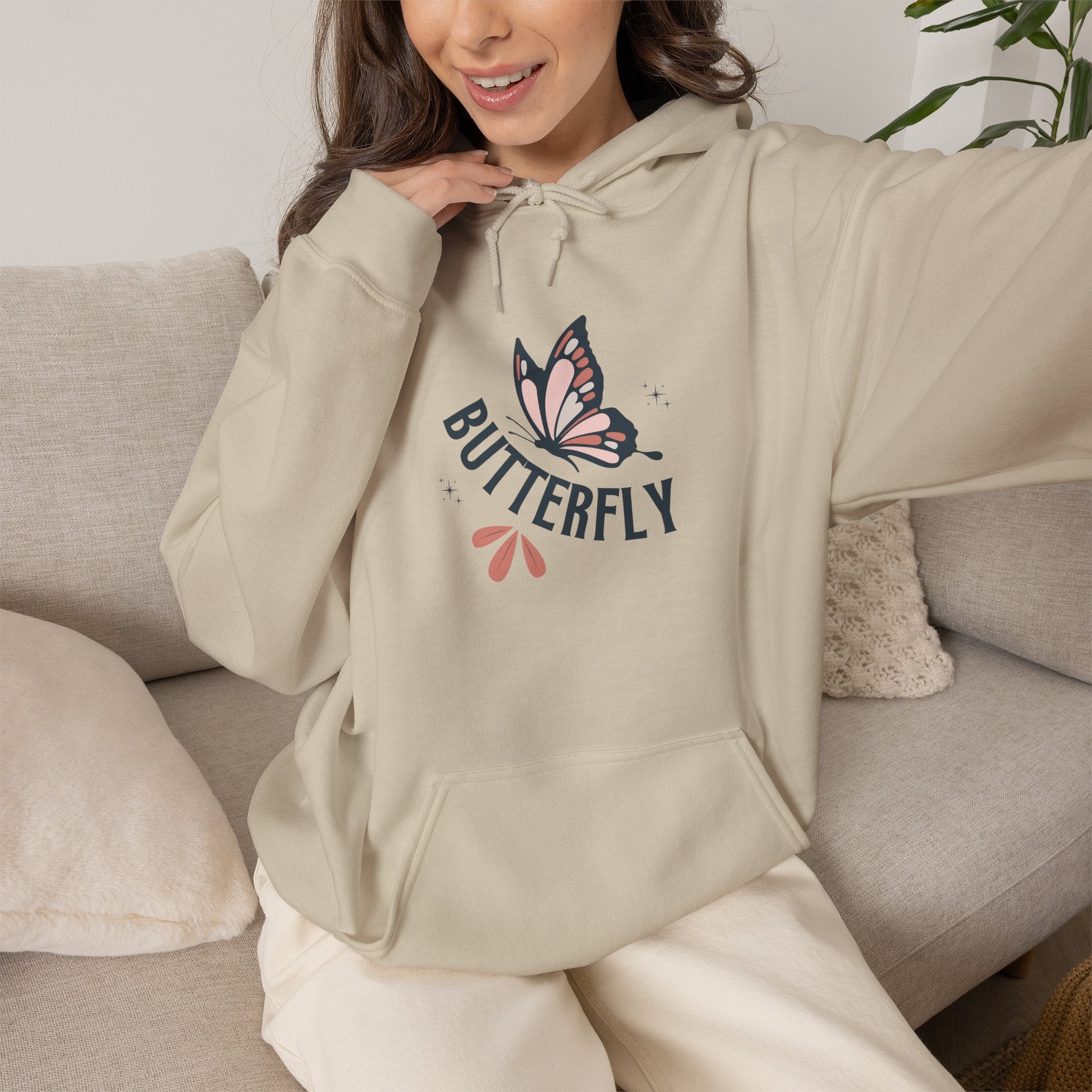 Butterfly Hoodie — Floral Pink Butterfly Graphic Pullover