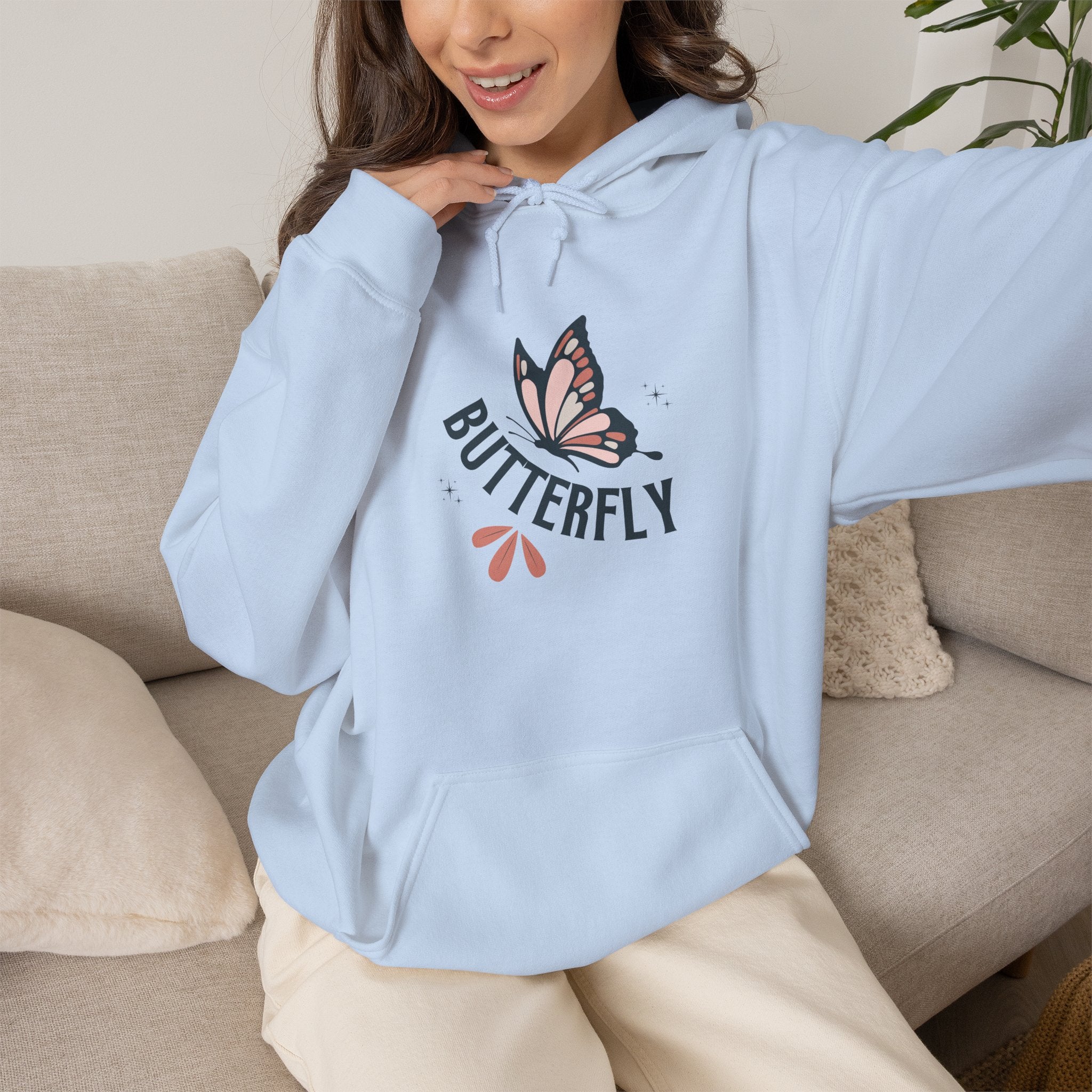 Butterfly Hoodie — Floral Pink Butterfly Graphic Pullover