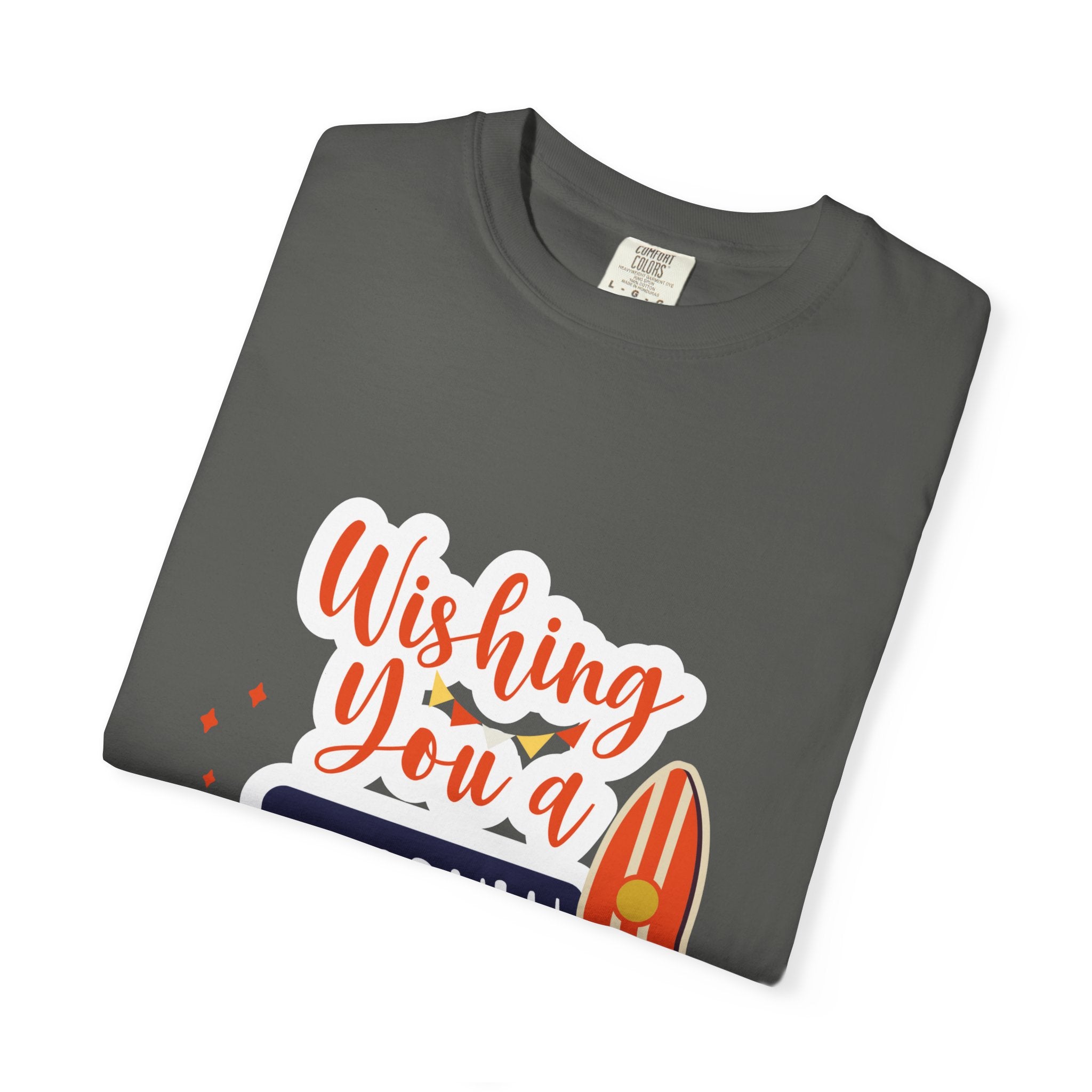 Holiday Surfboard T‑Shirt — "Wishing You a Sparkly Holiday" Beachy Christmas Tee