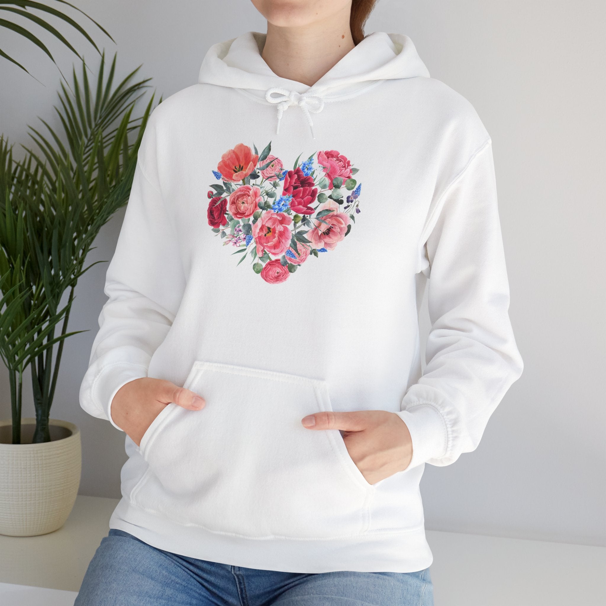 Floral Heart Hoodie — Watercolor Rose Heart Pullover for Women & Teens