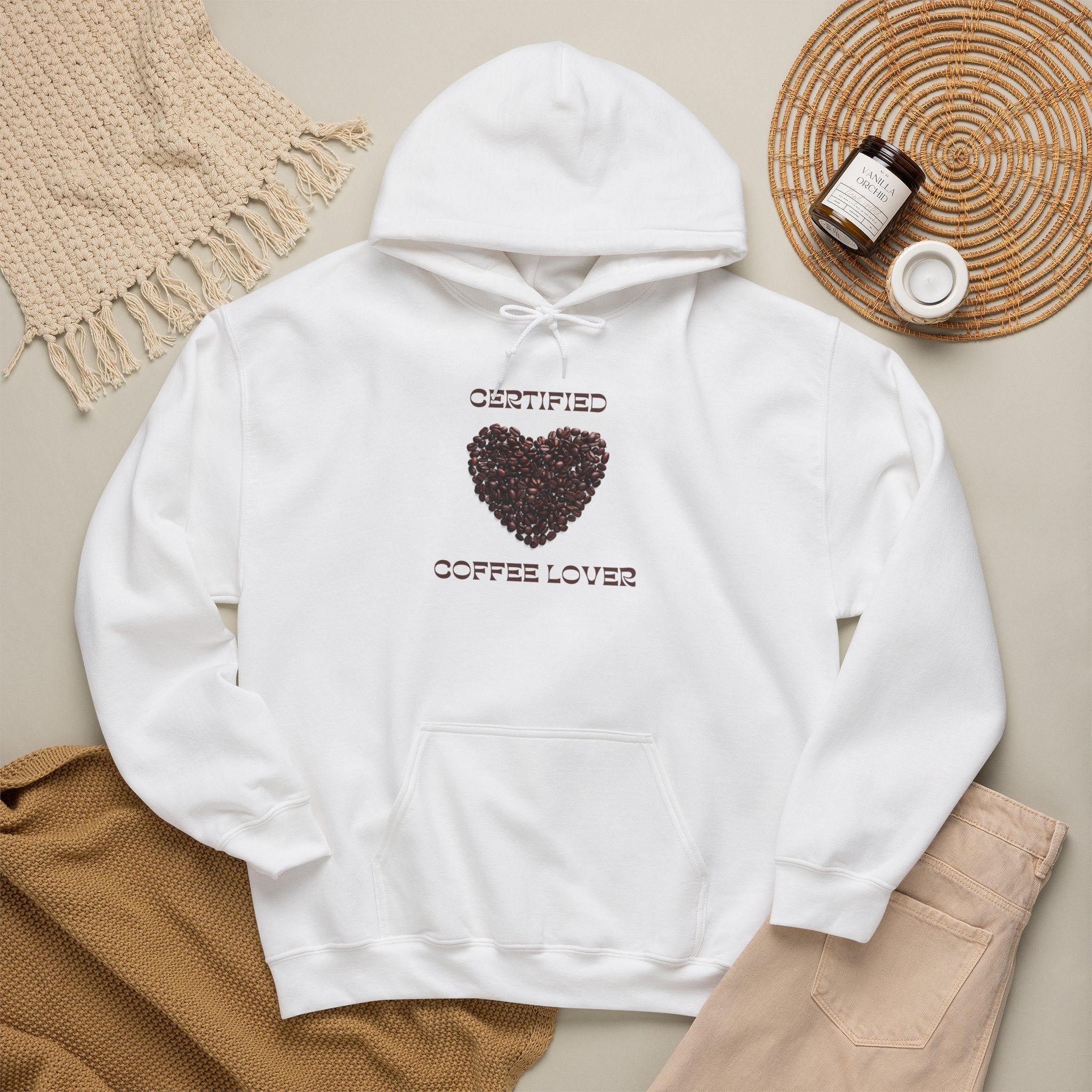 Coffee Lover Hoodie — "Certified Coffee Lover" Heart of Coffee Beans Pullover