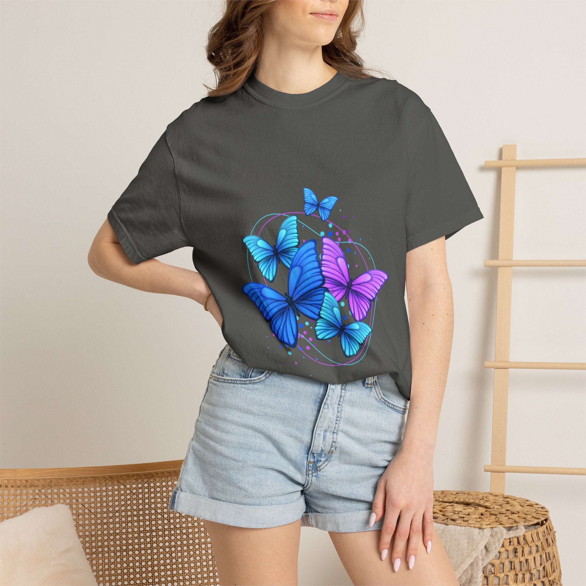 Butterfly Cluster T‑Shirt — Blue & Purple Wings Graphic Tee