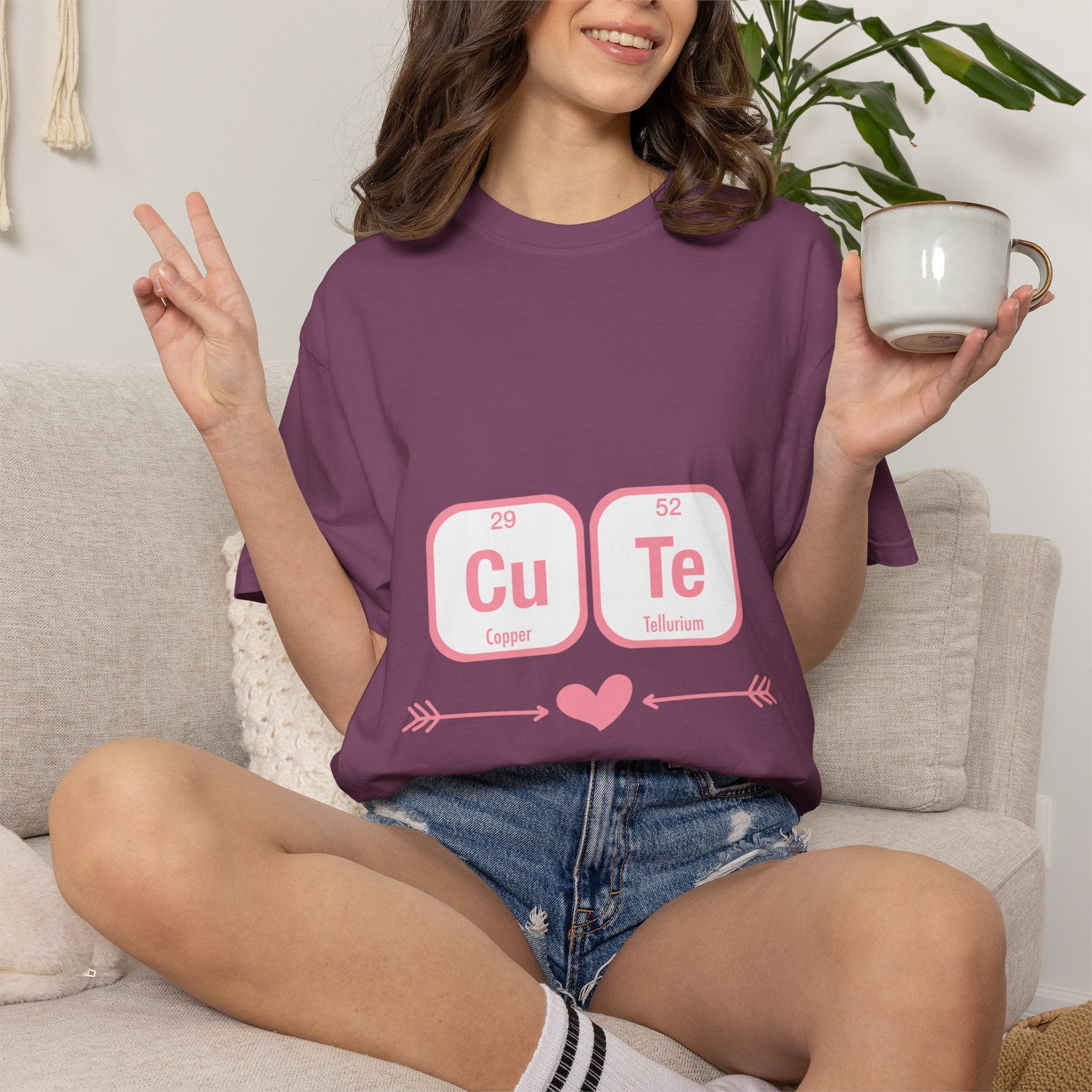 Cute Chemistry Tee — "Cu Te" Element Heart Graphic T-Shirt