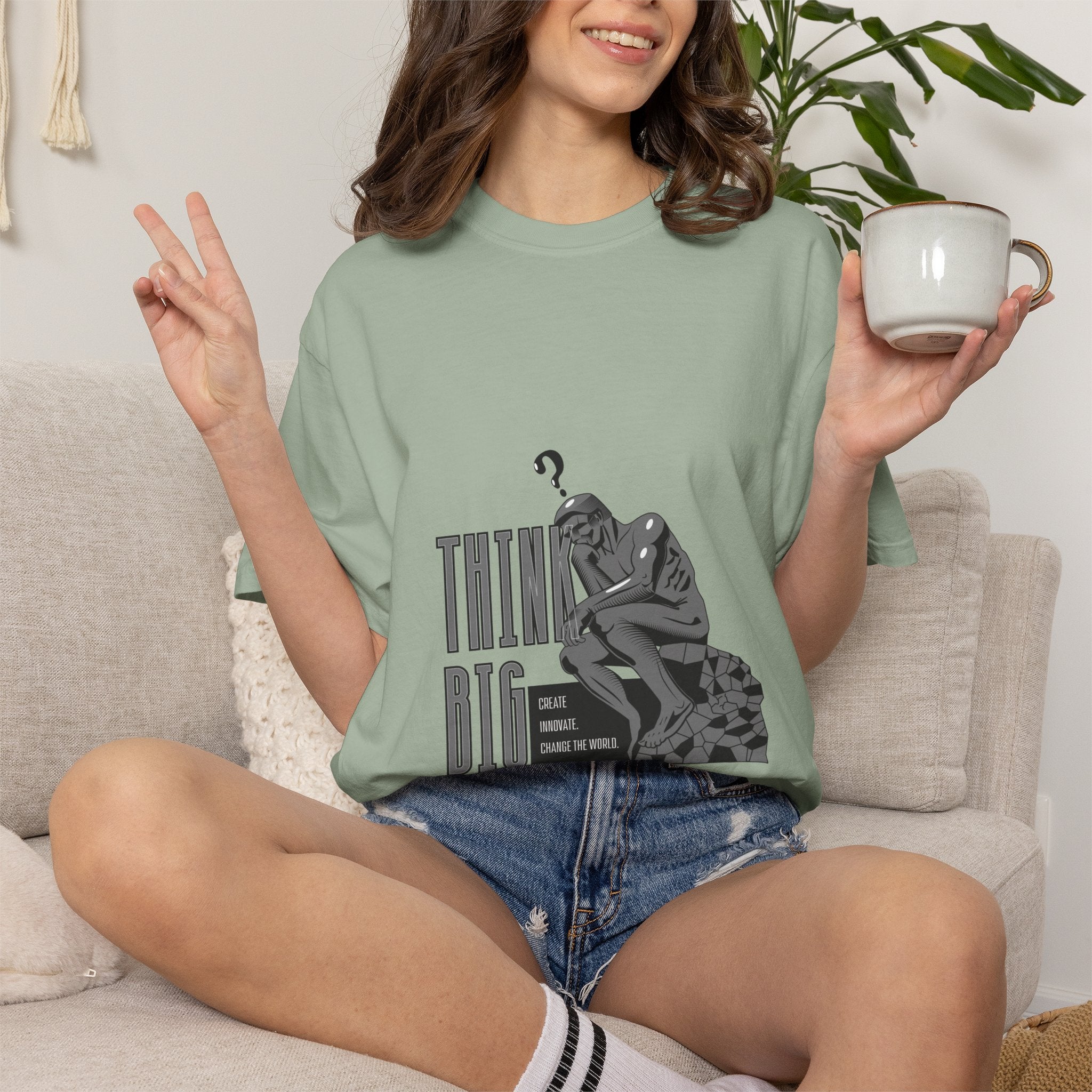 Think Big T-Shirt — Motivational Graphic Tee with Thinking Man Design