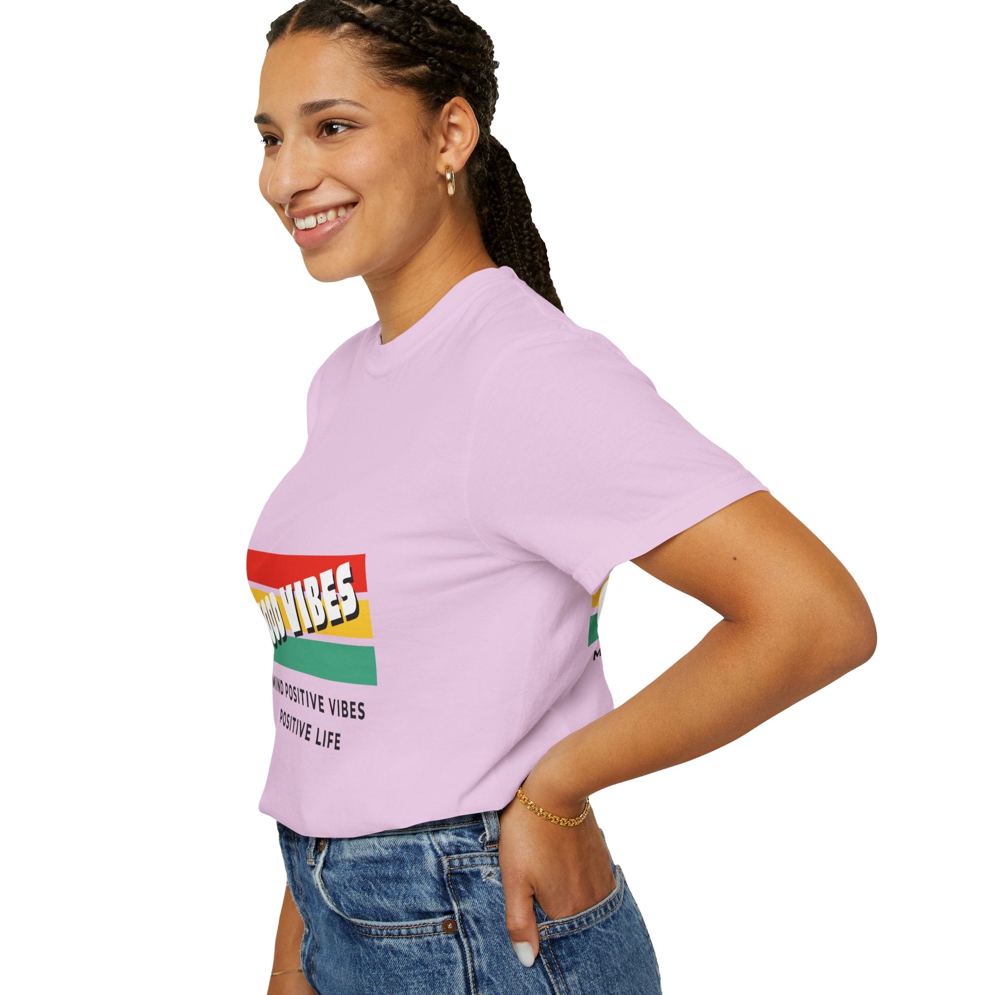 Good Vibes T-Shirt — Retro Stripes “Mind Positive Vibes, Positive Life”