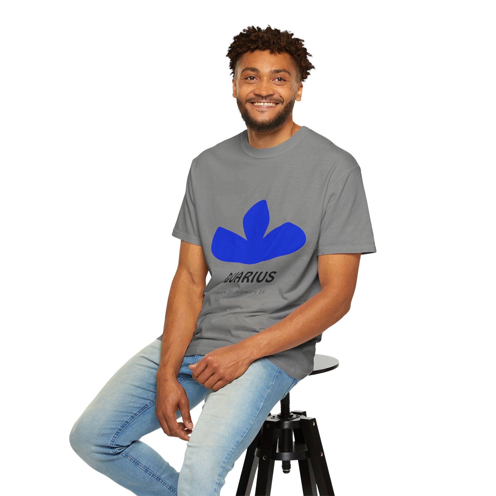 Aquarius Zodiac T-Shirt — Bold Blue Symbol, January 20–February 18 Astrology Tee